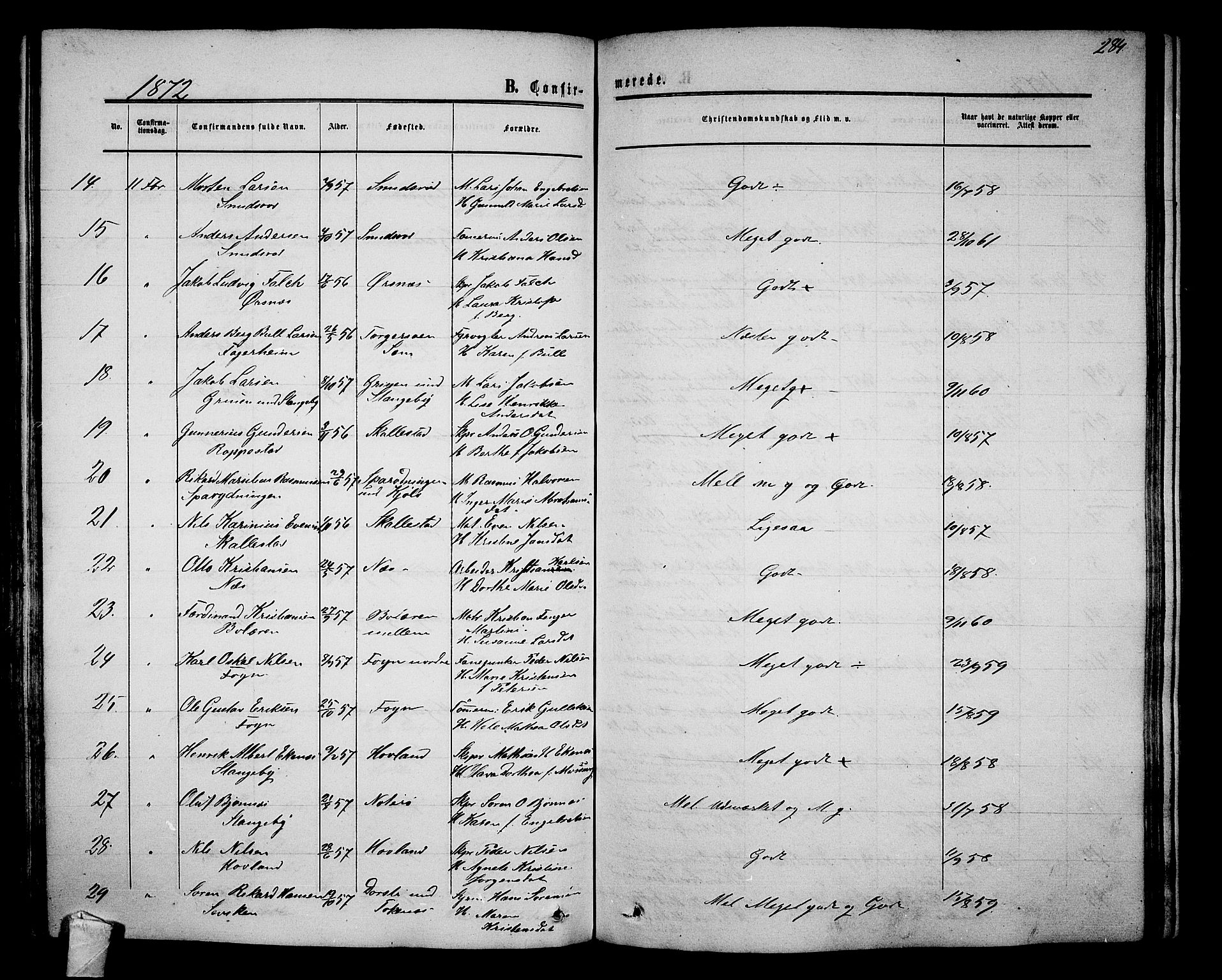 Nøtterøy kirkebøker, AV/SAKO-A-354/G/Ga/L0002: Parish register (copy) no. I 2, 1860-1877, p. 284