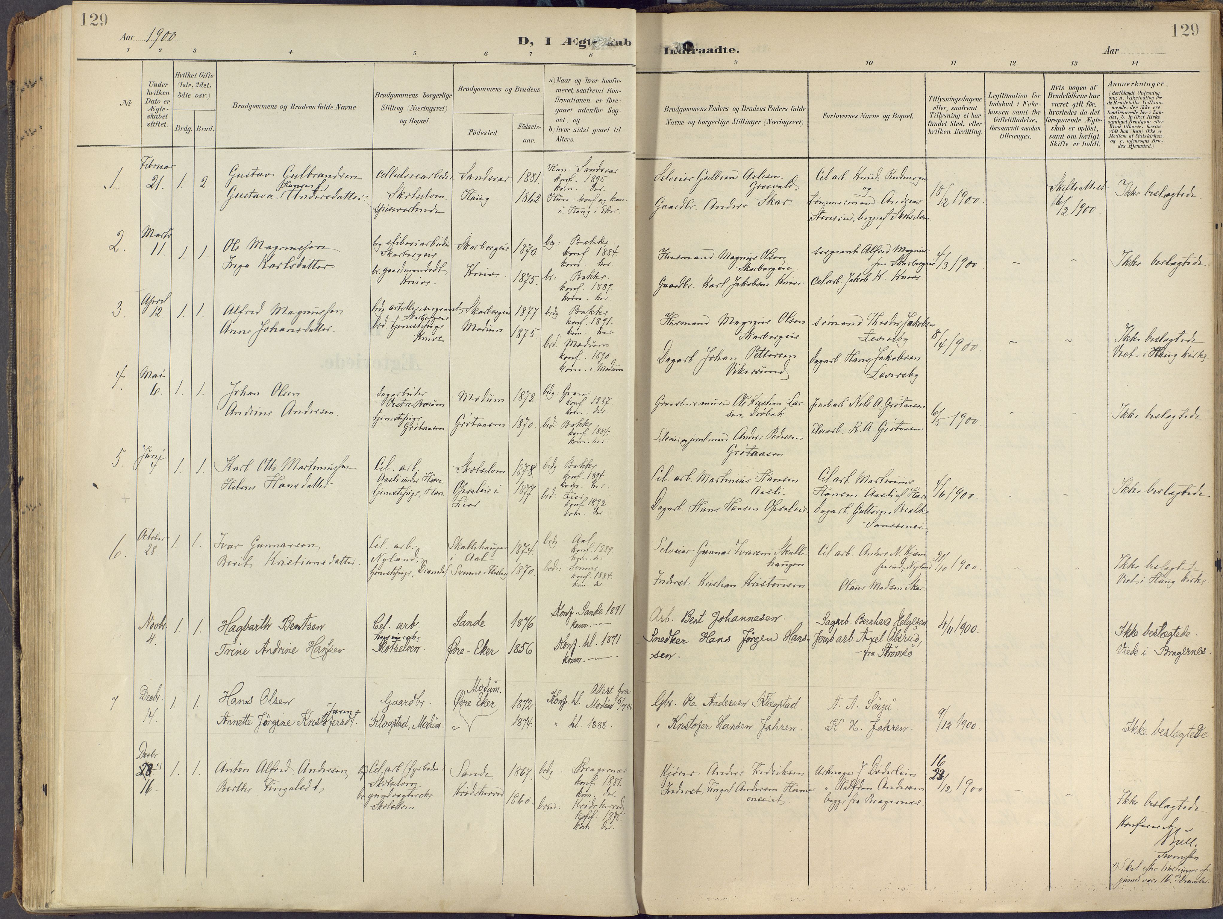 Eiker kirkebøker, SAKO/A-4/F/Fc/L0004: Parish register (official) no. III 4, 1900-1919, p. 129