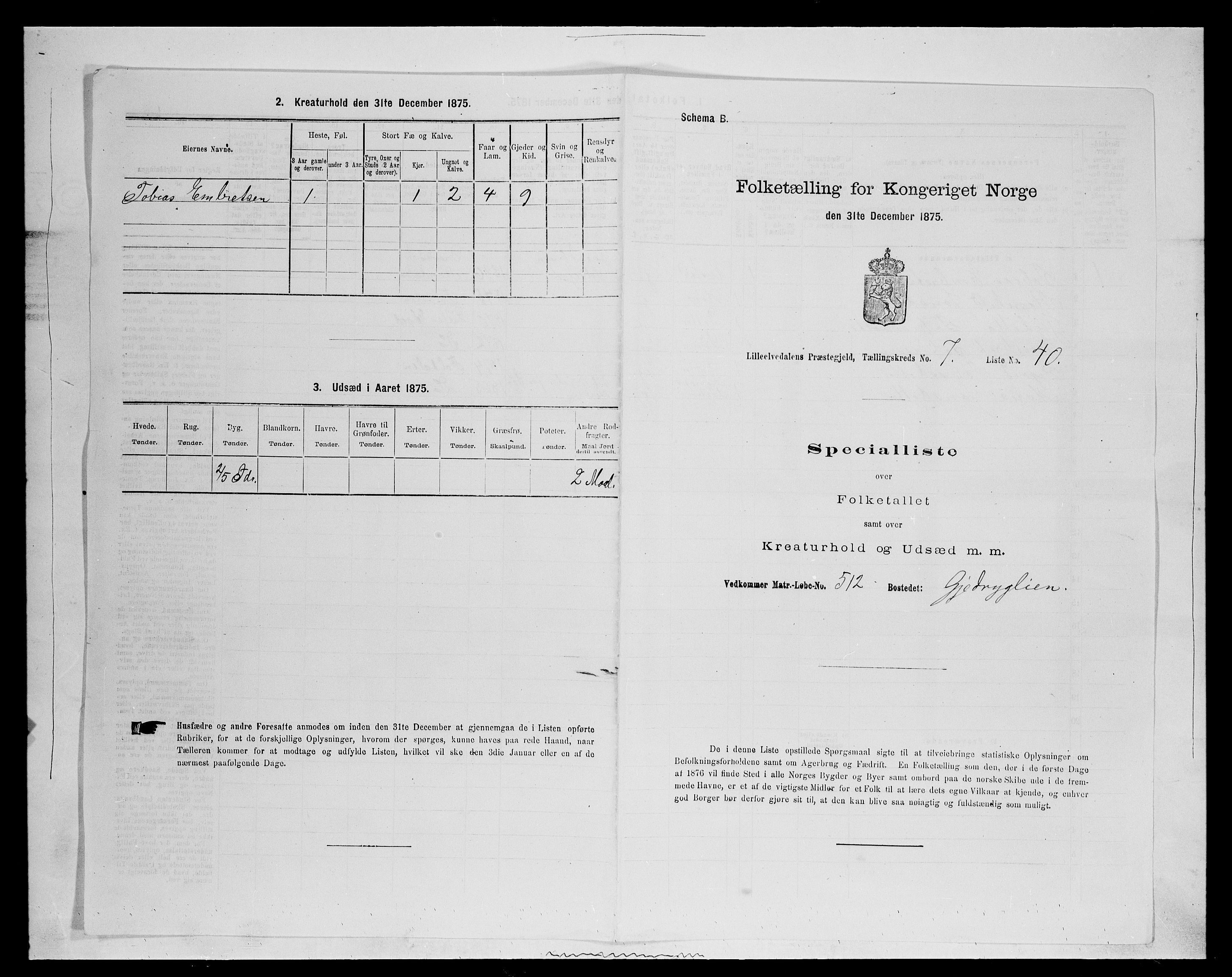 SAH, 1875 census for 0438P Lille Elvedalen, 1875, p. 724