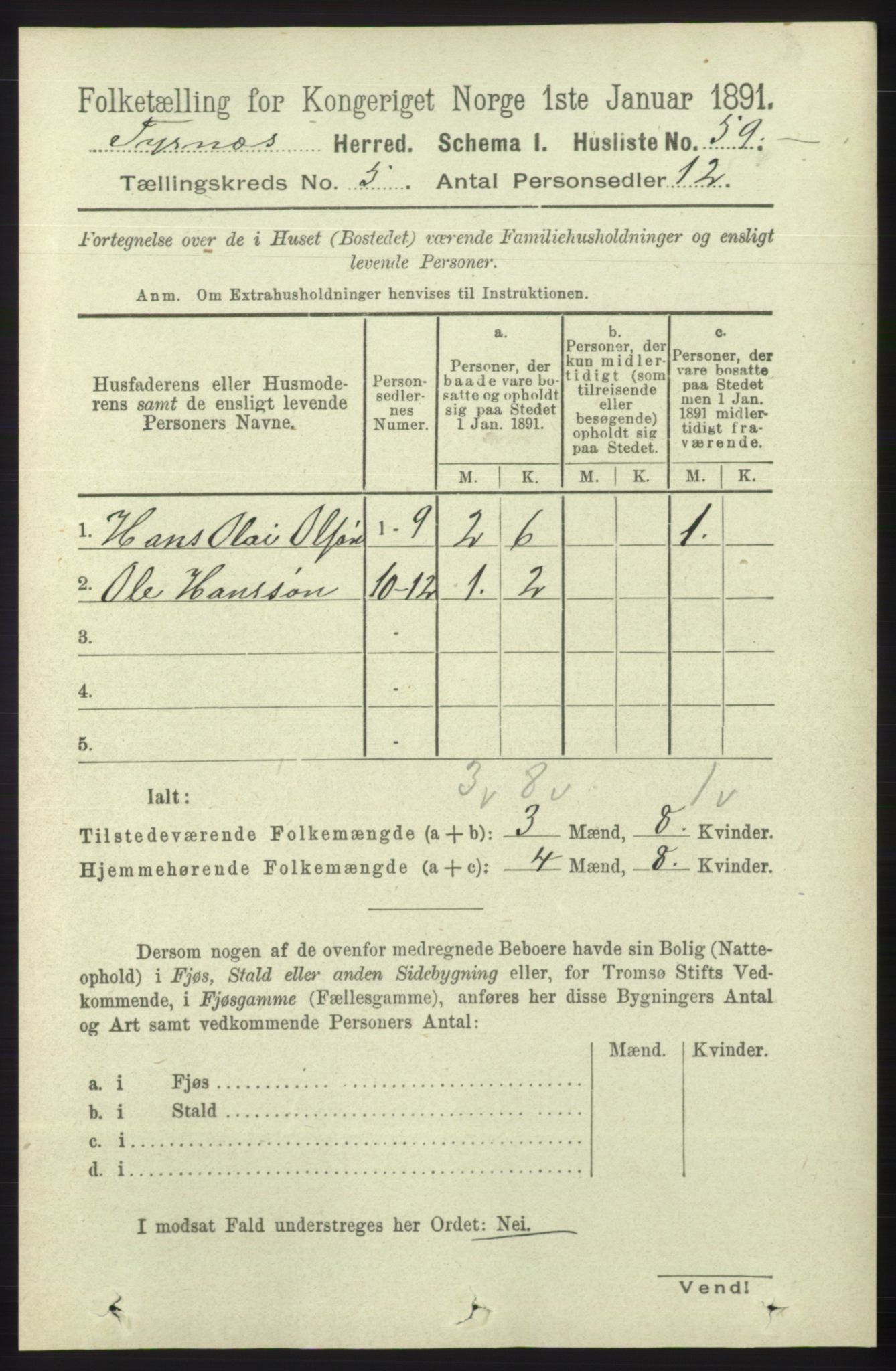 RA, 1891 census for 1223 Tysnes, 1891, p. 1895