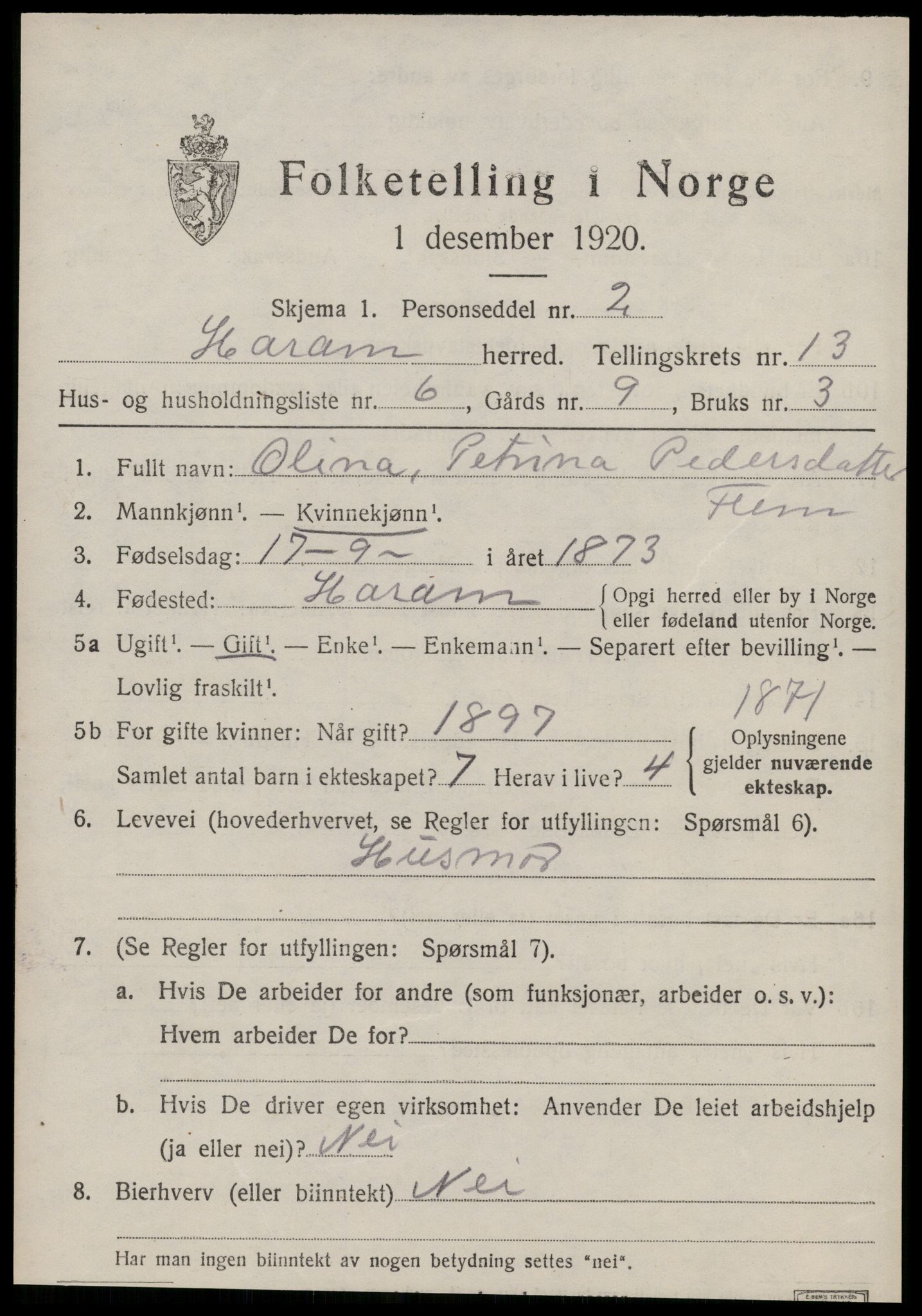 SAT, 1920 census for Haram, 1920, p. 7063