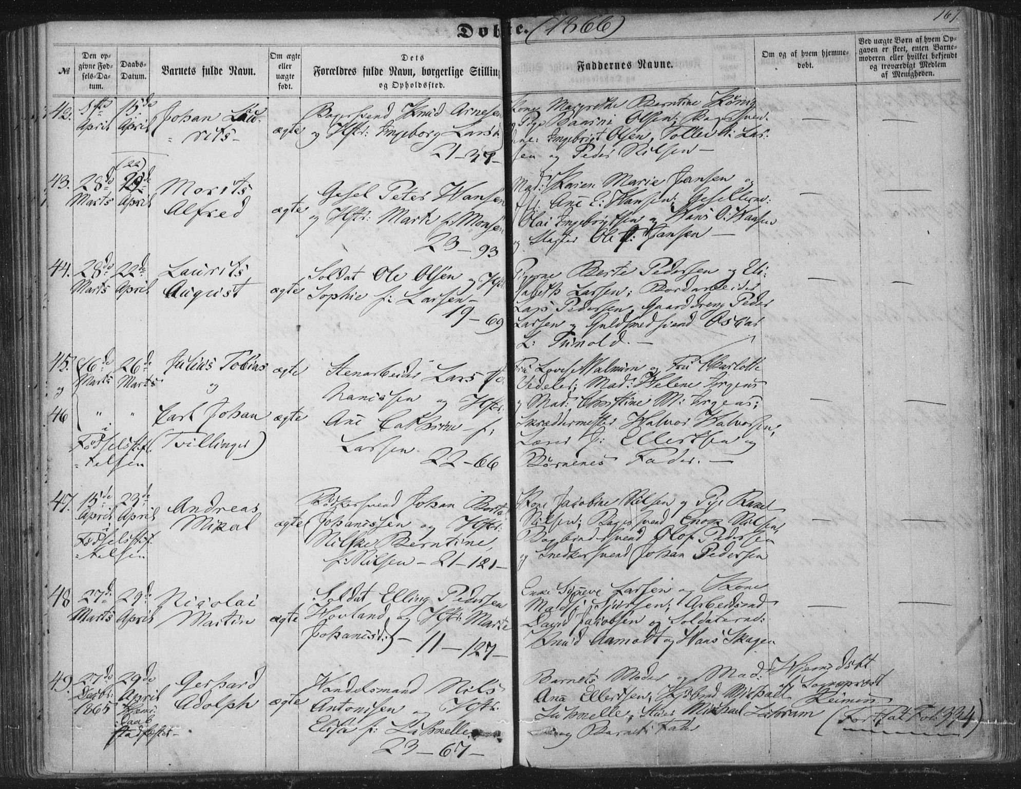 Korskirken sokneprestembete, AV/SAB-A-76101/H/Haa/L0018: Parish register (official) no. B 4, 1857-1866, p. 167