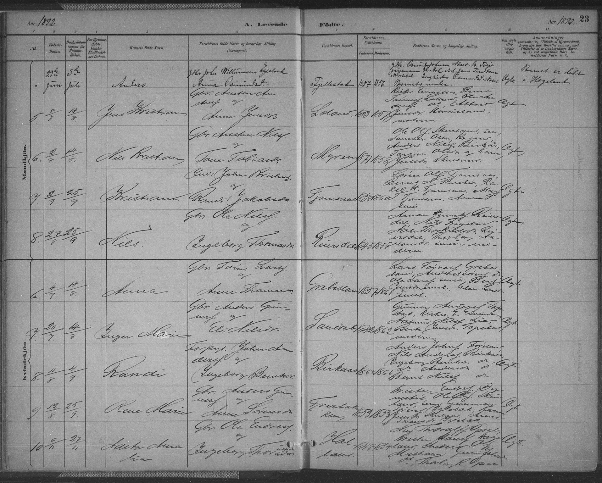 Vennesla sokneprestkontor, SAK/1111-0045/Fa/Fac/L0009: Parish register (official) no. A 9, 1884-1901, p. 23