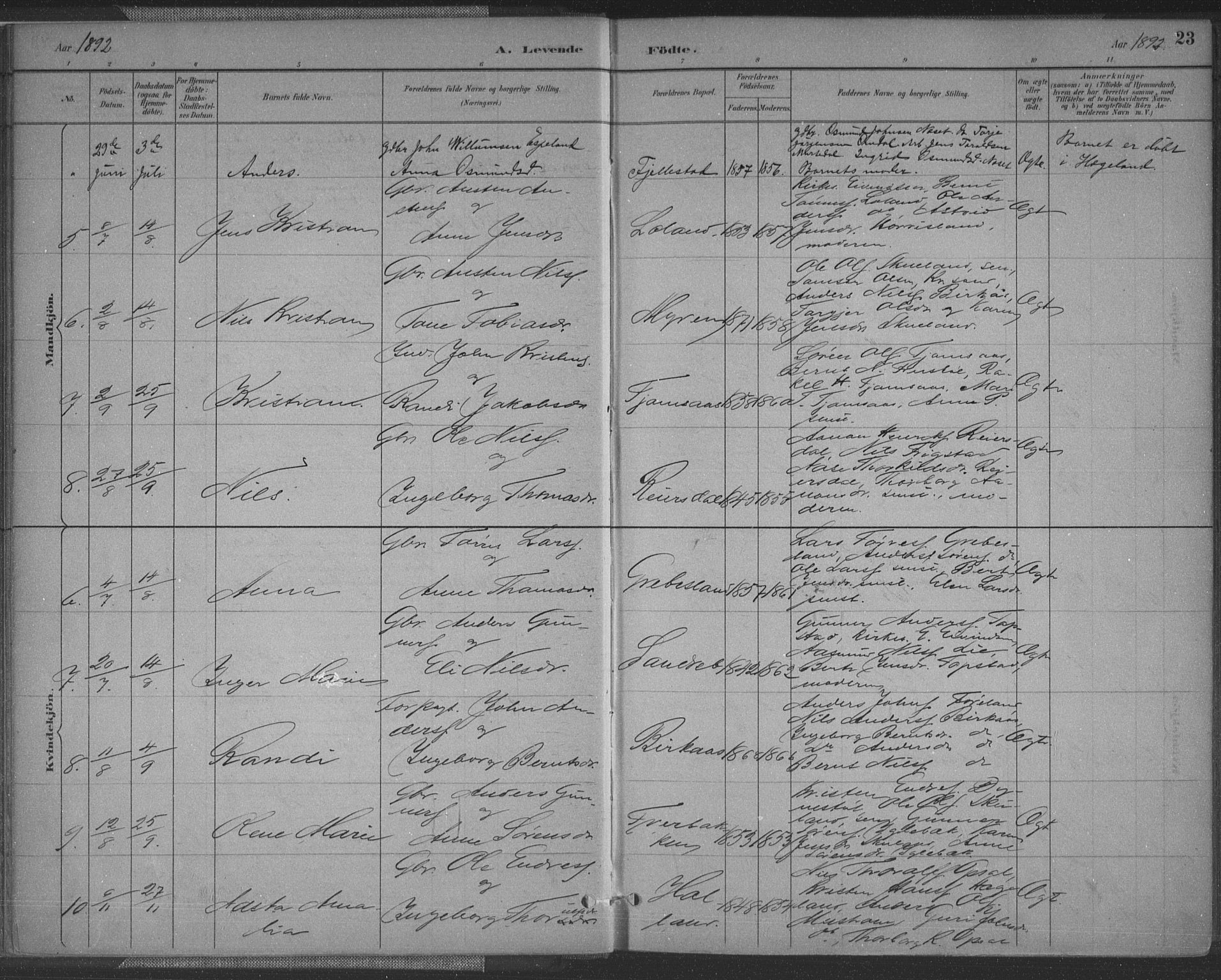 Vennesla sokneprestkontor, AV/SAK-1111-0045/Fa/Fac/L0009: Parish register (official) no. A 9, 1884-1901, p. 23