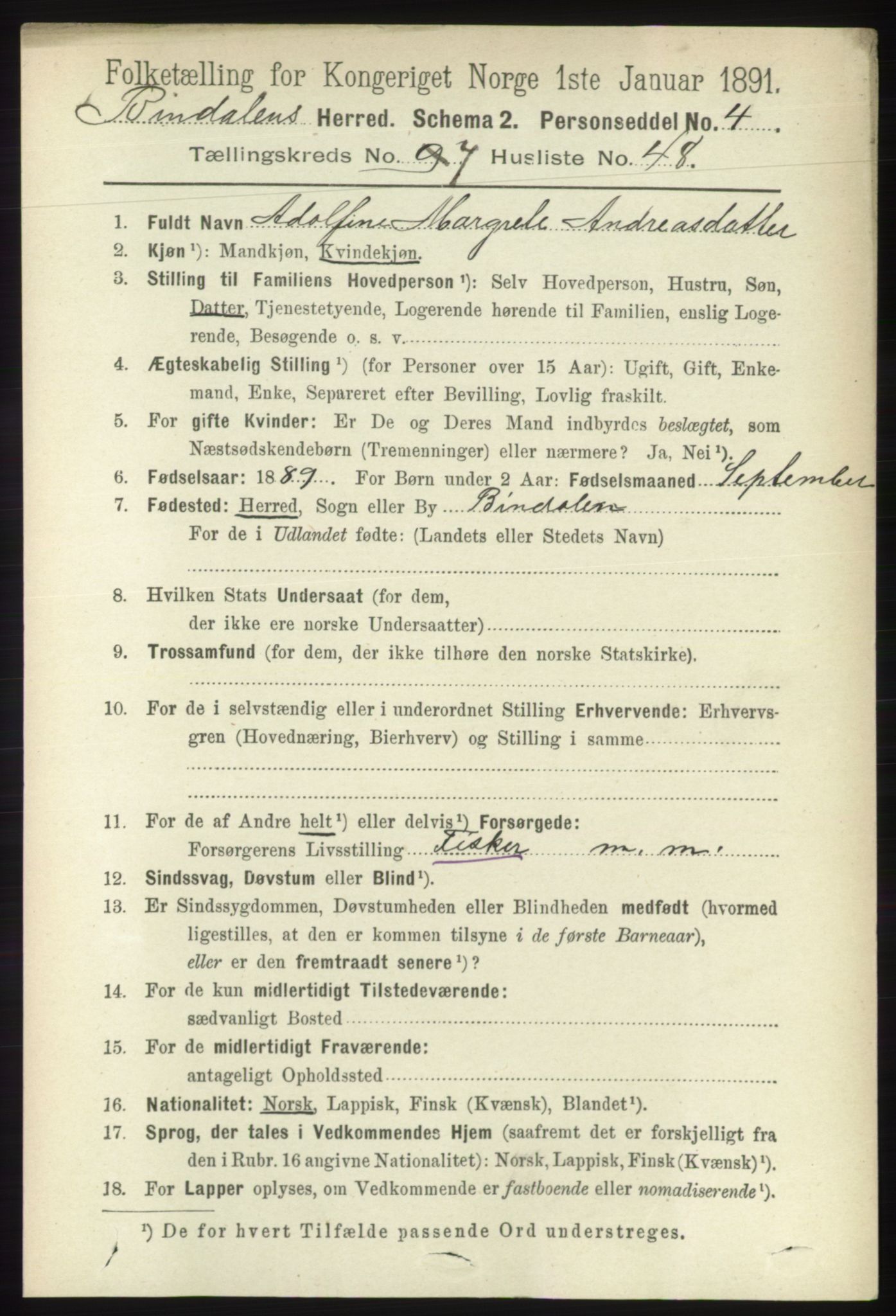 RA, 1891 census for 1811 Bindal, 1891, p. 2556