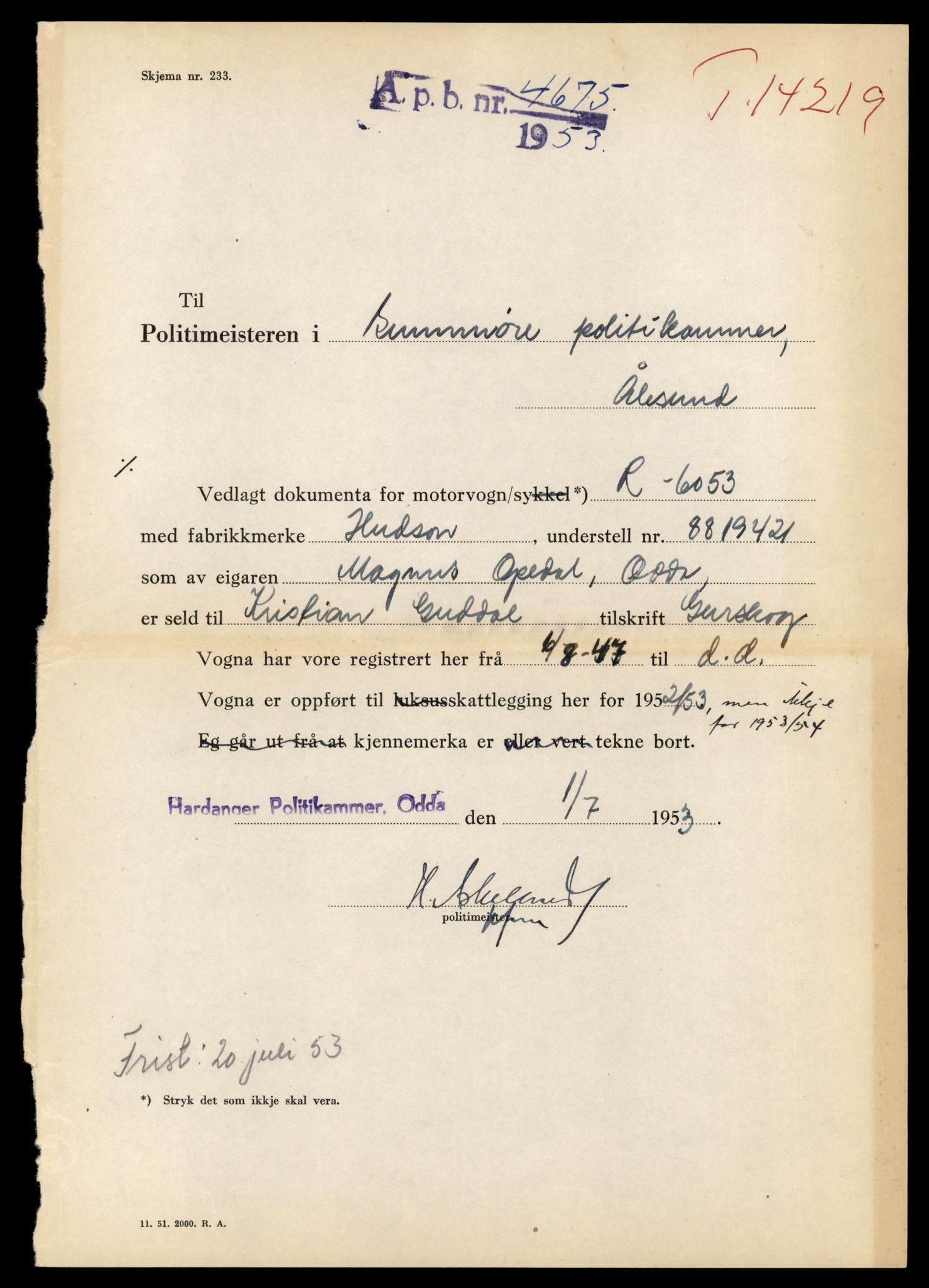 Møre og Romsdal vegkontor - Ålesund trafikkstasjon, AV/SAT-A-4099/F/Fe/L0044: Registreringskort for kjøretøy T 14205 - T 14319, 1927-1998, p. 498