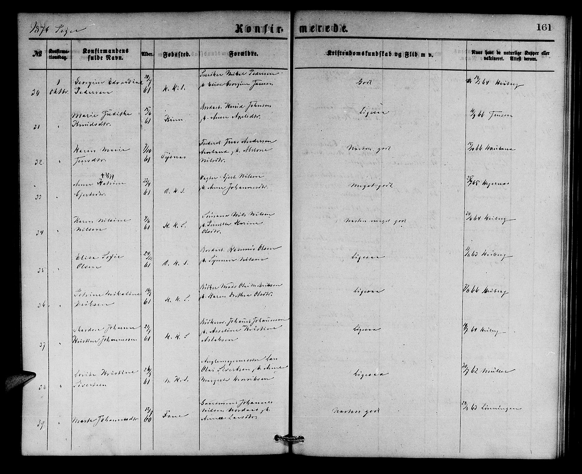 Korskirken sokneprestembete, SAB/A-76101/H/Hab: Parish register (copy) no. C 2, 1869-1879, p. 161