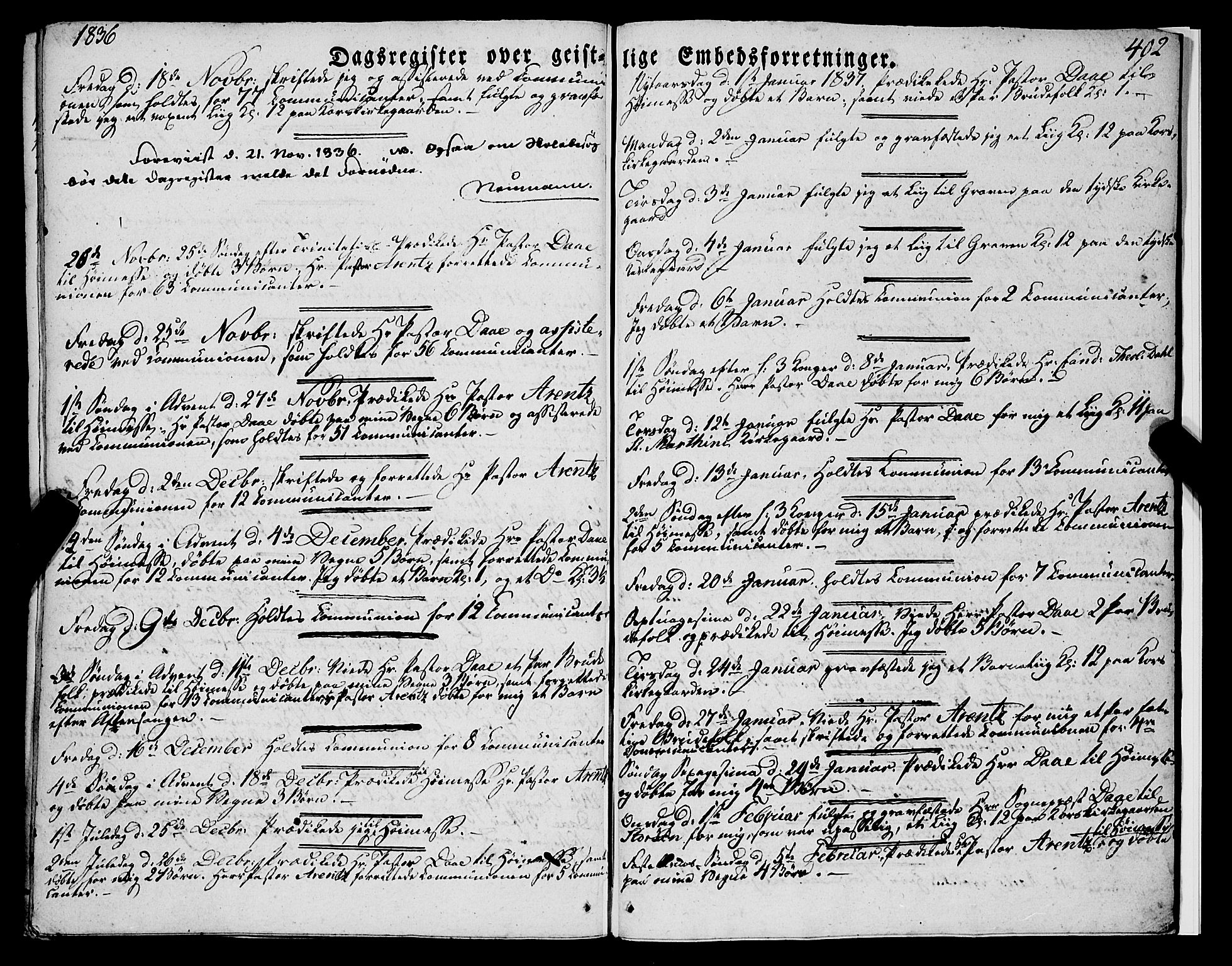 Korskirken sokneprestembete, AV/SAB-A-76101/H/Haa/L0050: Parish register (official) no. F 1, 1821-1869, p. 402