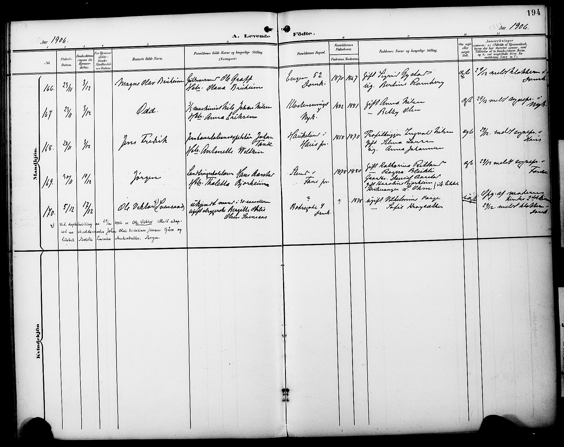 Fødselsstiftelsens sokneprestembete*, SAB/-: Parish register (official) no. A 3, 1901-1910, p. 194