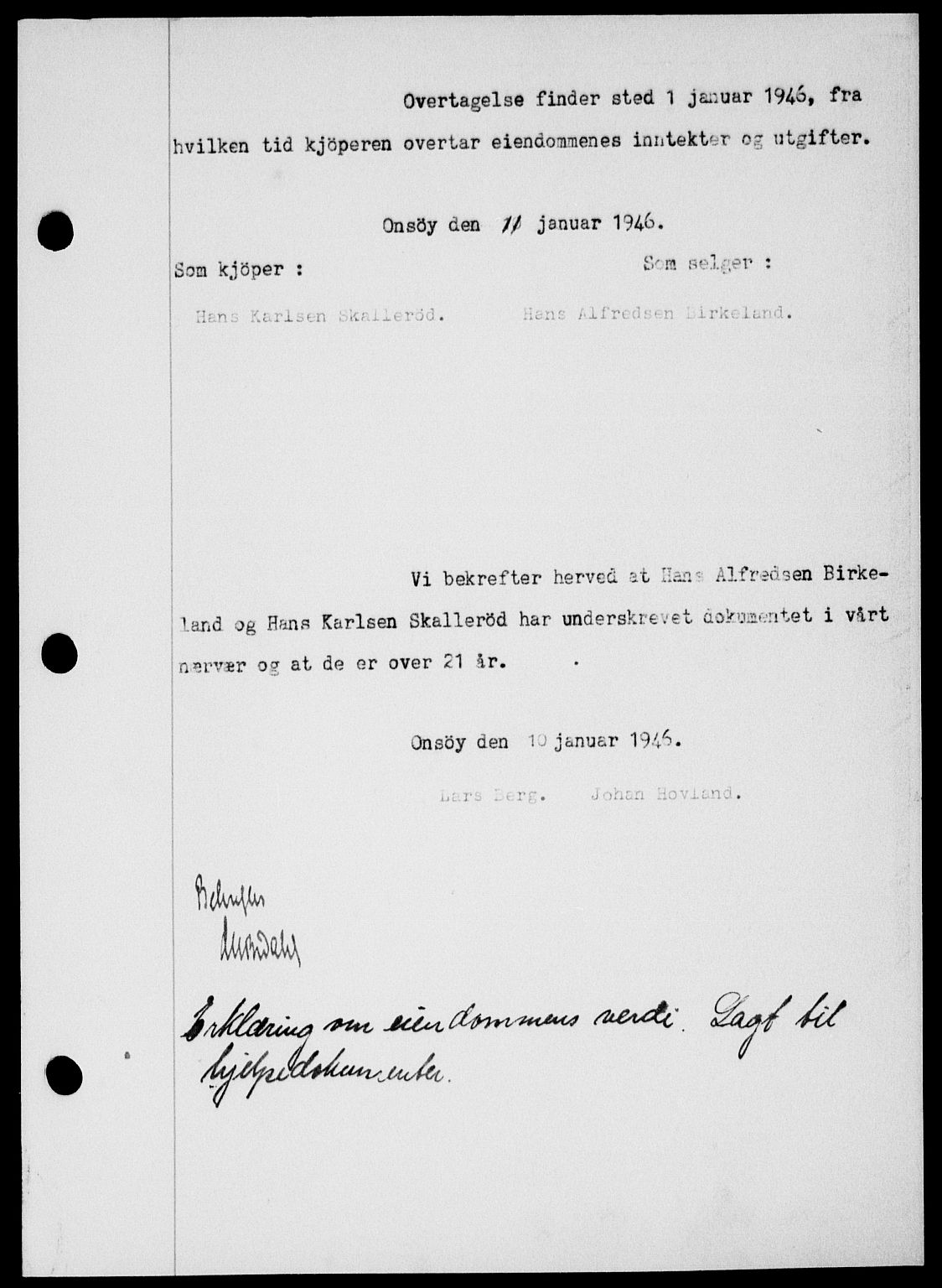 Onsøy sorenskriveri, SAO/A-10474/G/Ga/Gab/L0015: Mortgage book no. II A-15, 1945-1946, Diary no: : 58/1946