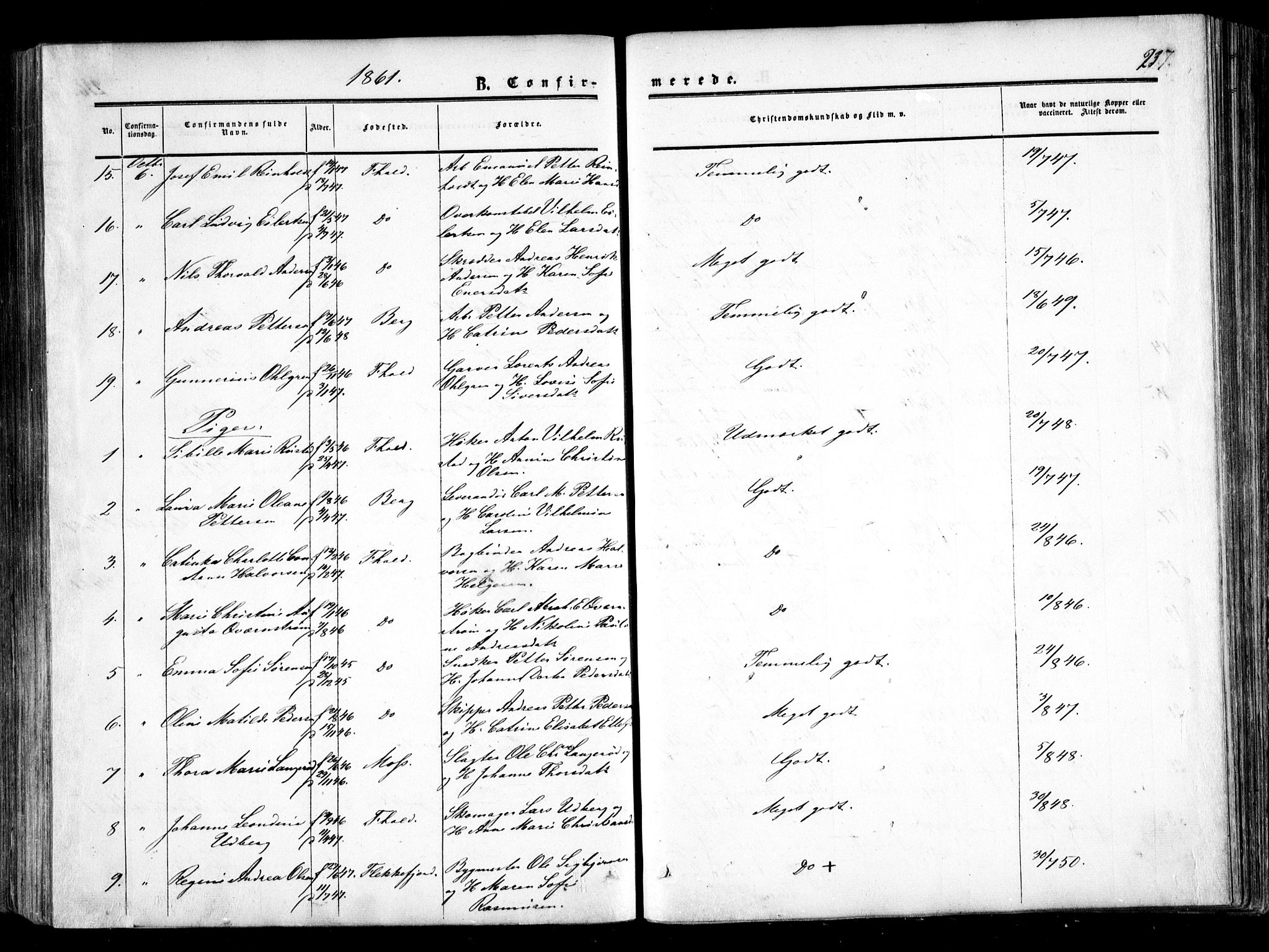Halden prestekontor Kirkebøker, AV/SAO-A-10909/F/Fa/L0007: Parish register (official) no. I 7, 1857-1865, p. 237