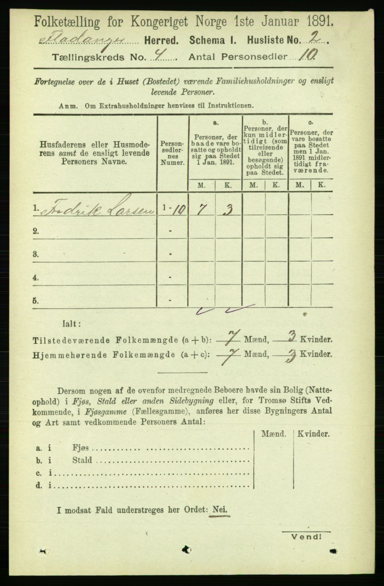 RA, 1891 census for 1749 Flatanger, 1891, p. 1695