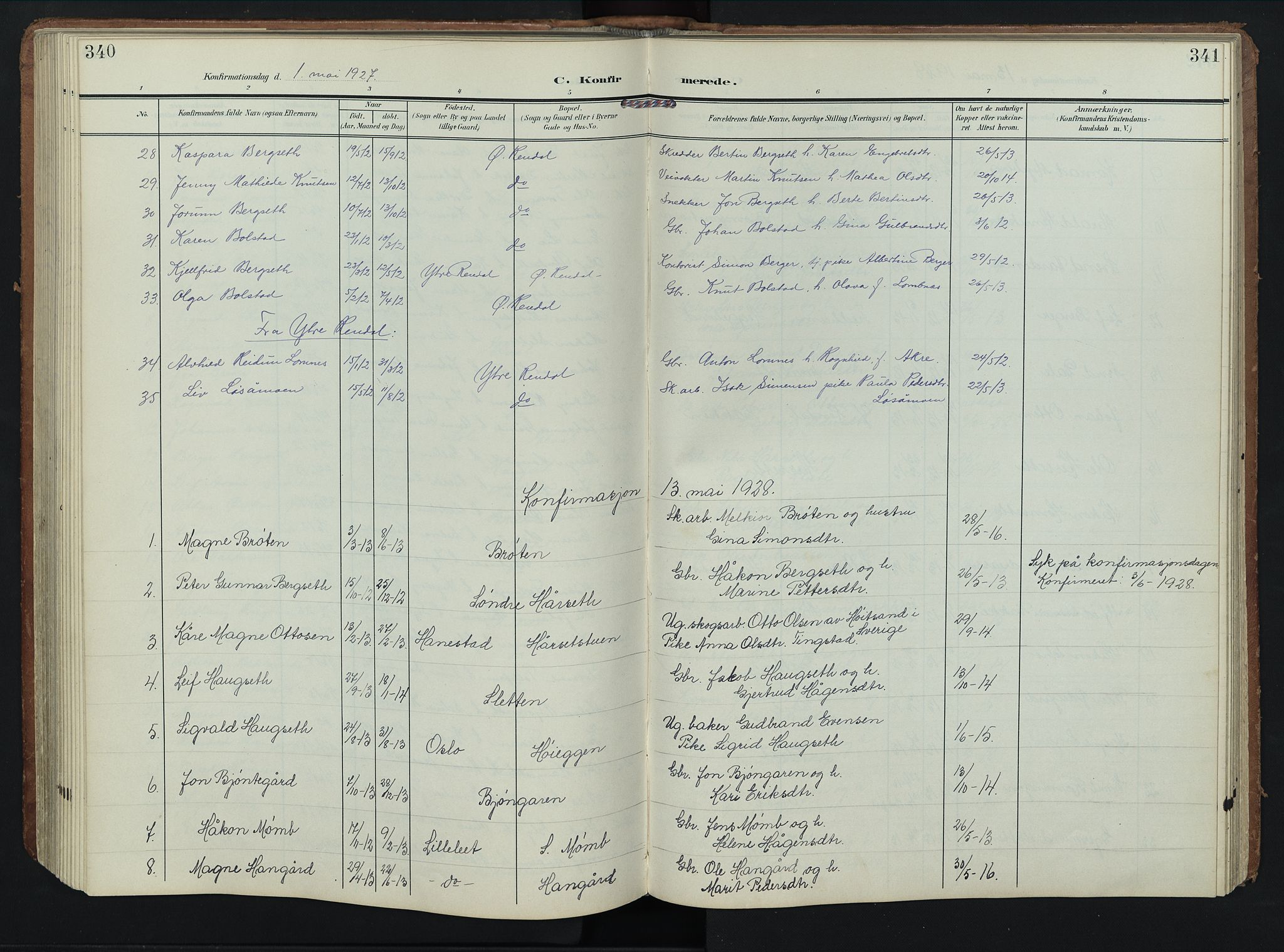 Rendalen prestekontor, SAH/PREST-054/H/Ha/Hab/L0004: Parish register (copy) no. 4, 1904-1946, p. 340-341