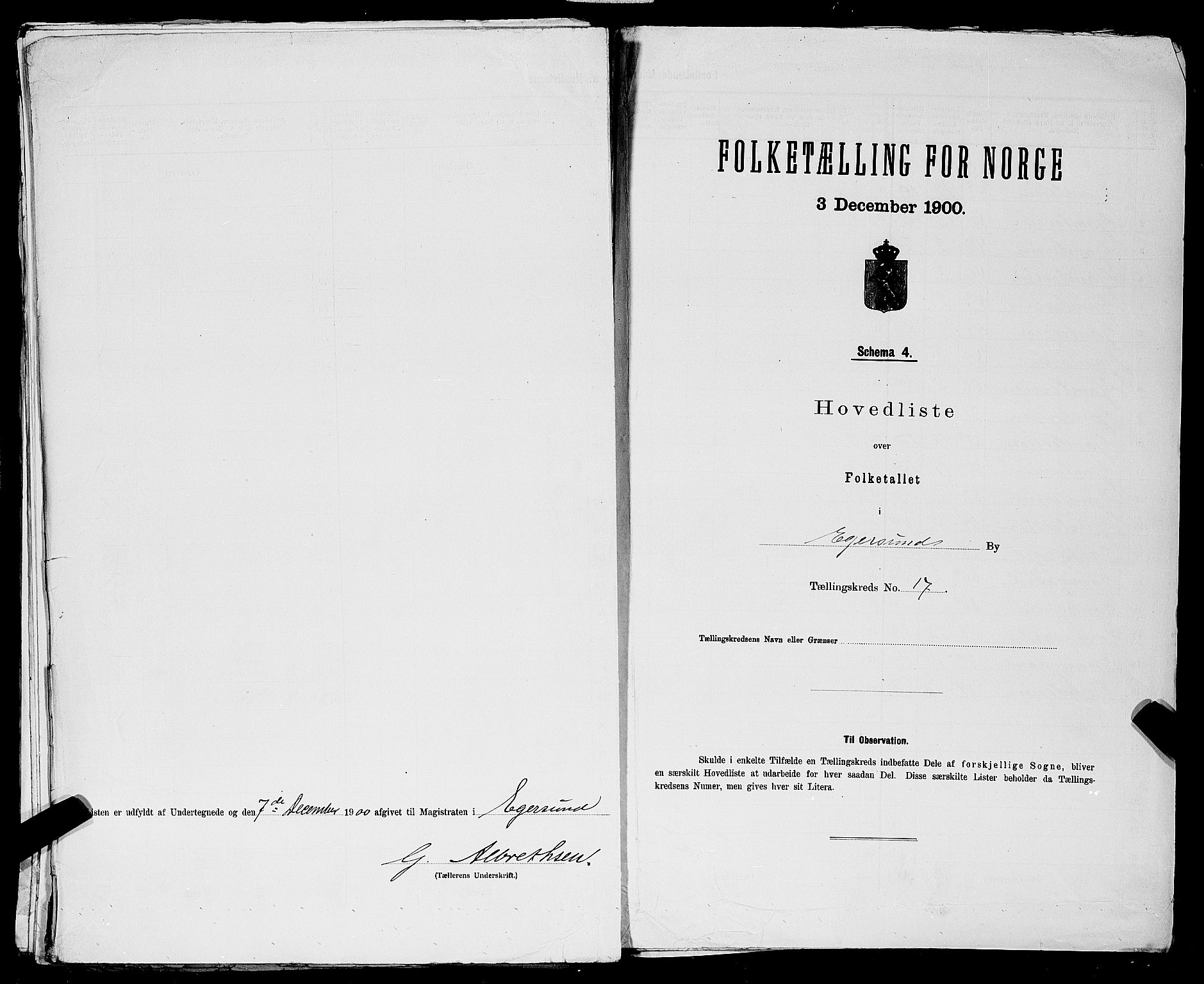 SAST, 1900 census for Egersund, 1900, p. 56