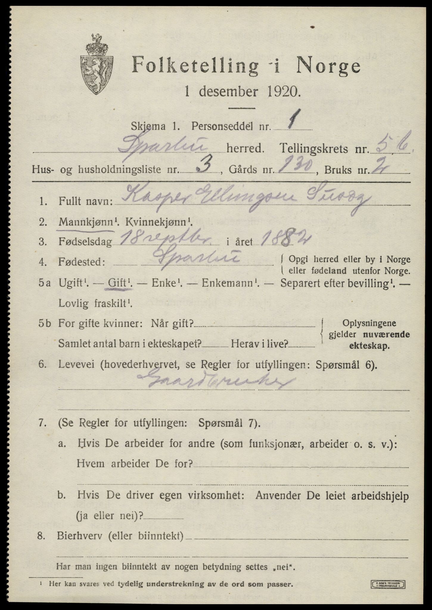 SAT, 1920 census for Sparbu, 1920, p. 6849
