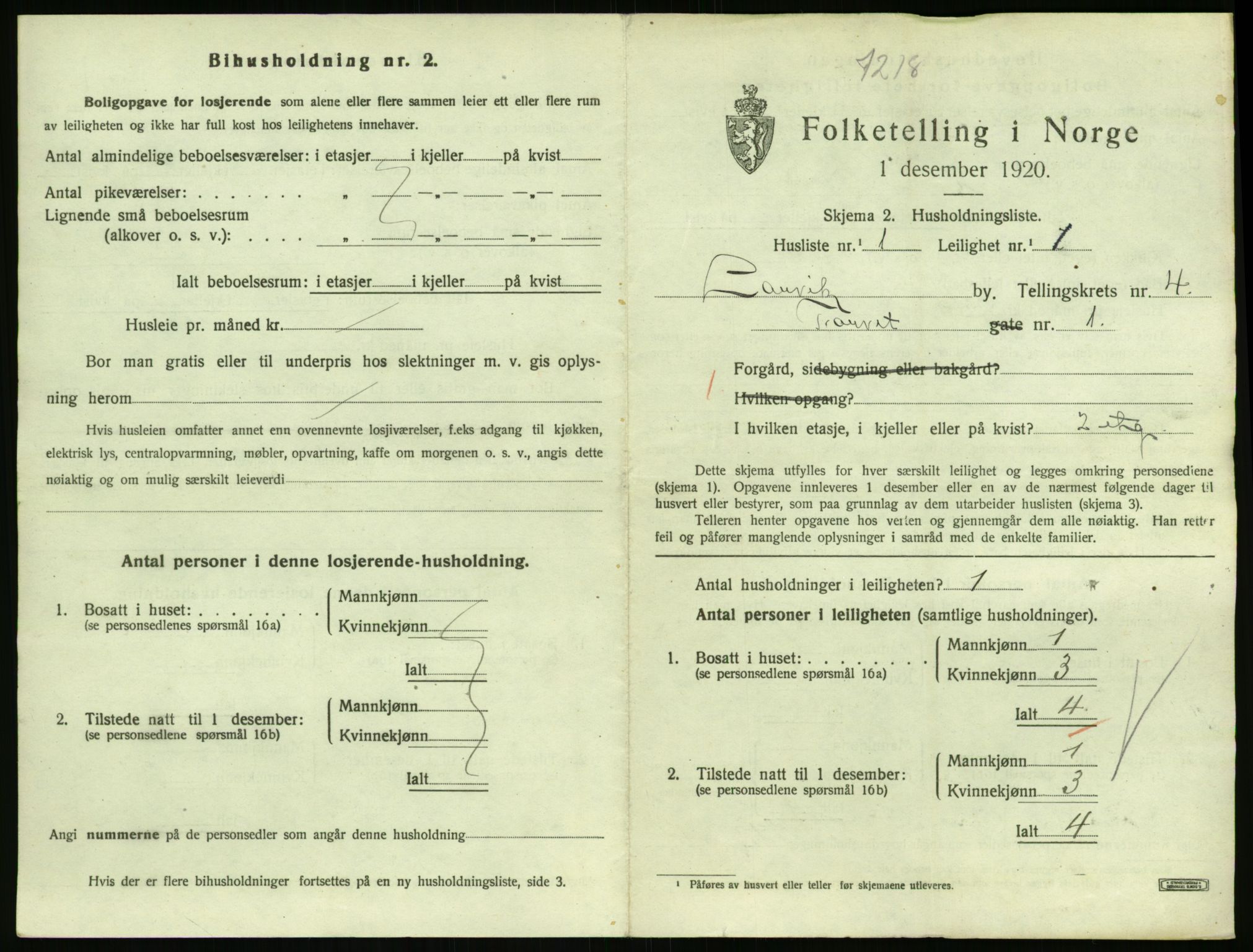 SAKO, 1920 census for Larvik, 1920, p. 4170