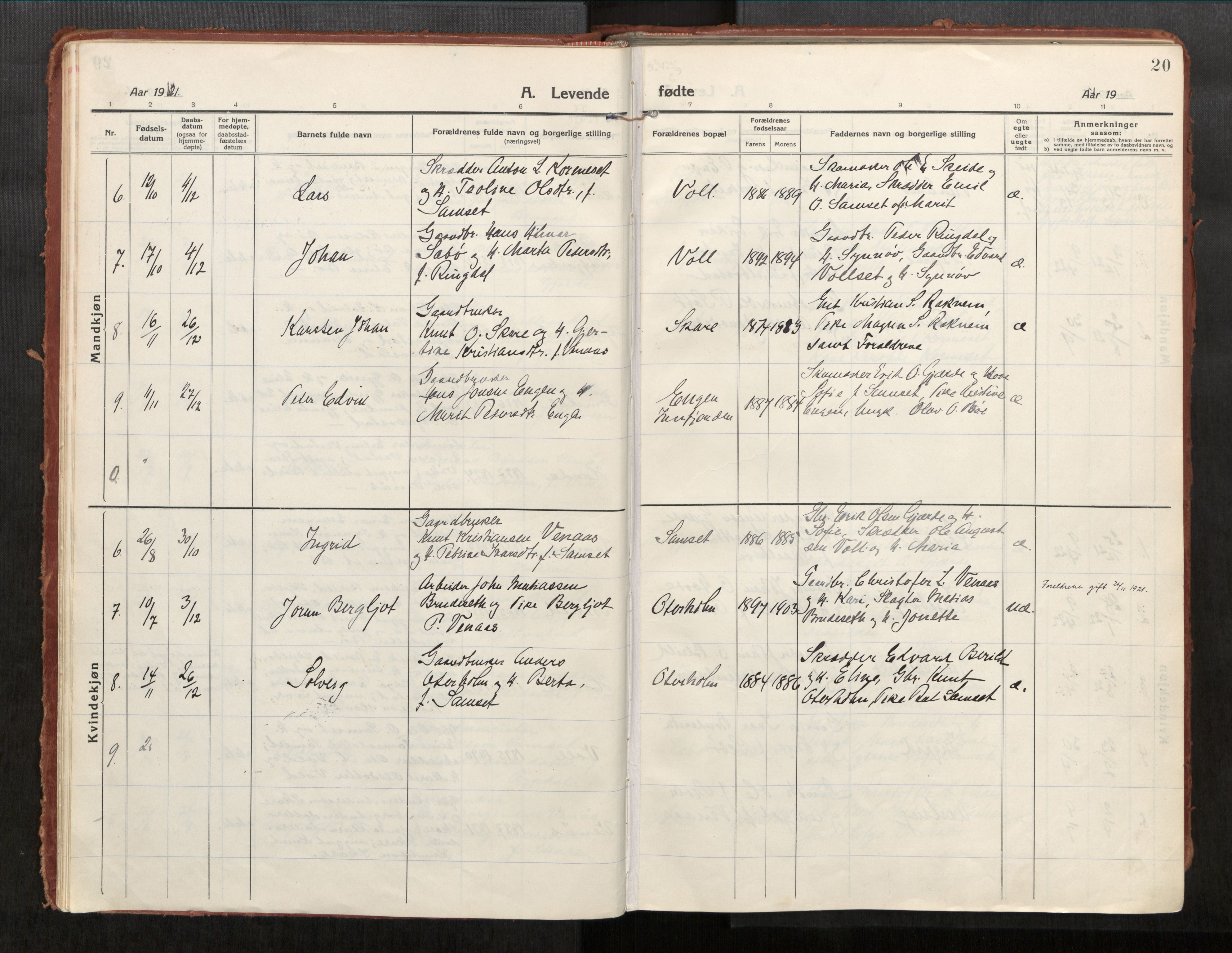 Eid sokneprestkontor, AV/SAT-A-1254: Parish register (official) no. 543A04, 1916-1956, p. 20