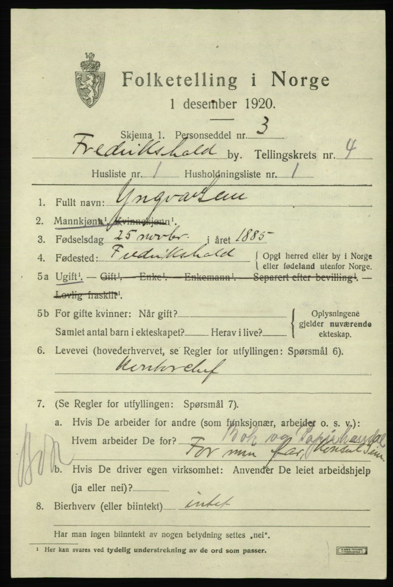 SAO, 1920 census for Fredrikshald, 1920, p. 11265