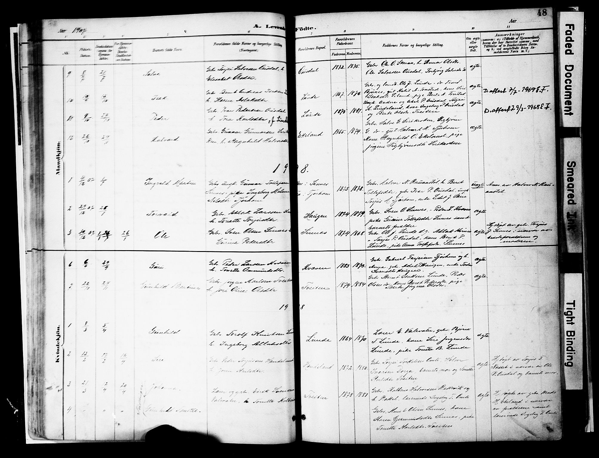 Sirdal sokneprestkontor, SAK/1111-0036/F/Fa/Faa/L0001: Parish register (official) no. A 1, 1887-1910, p. 48