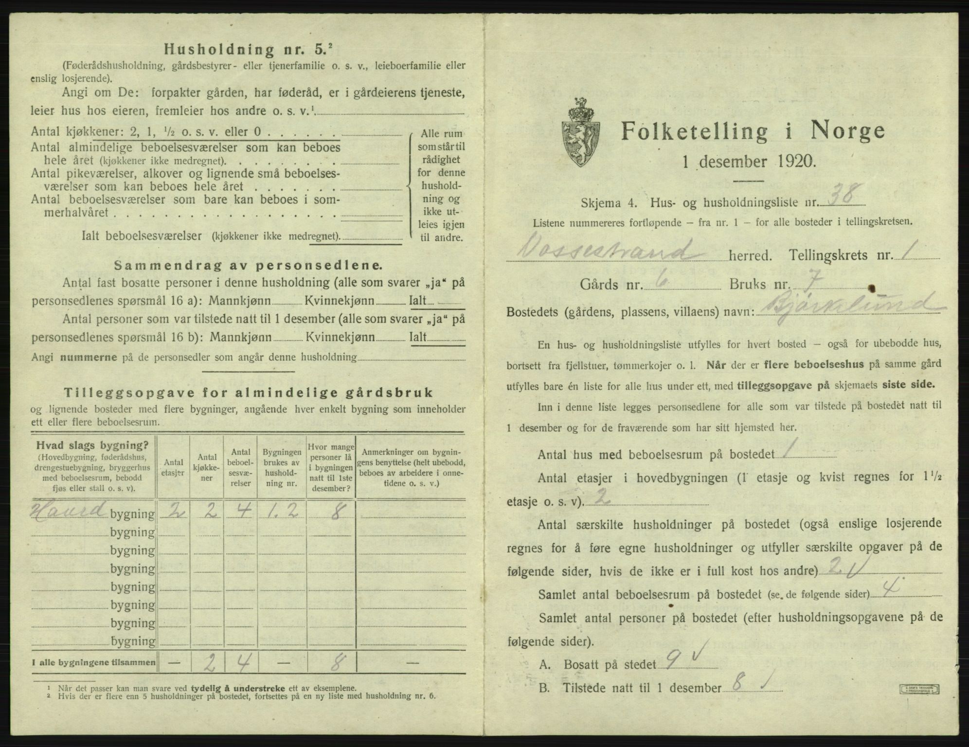 SAB, 1920 census for Vossestrand, 1920, p. 112