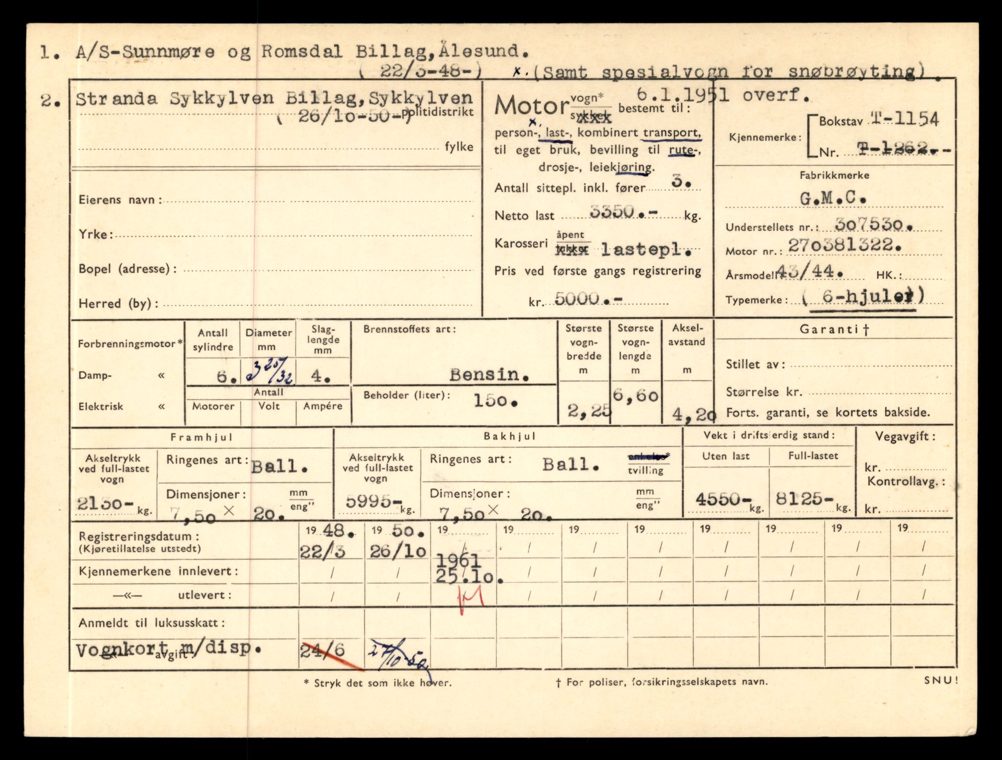 Møre og Romsdal vegkontor - Ålesund trafikkstasjon, AV/SAT-A-4099/F/Fe/L0010: Registreringskort for kjøretøy T 1050 - T 1169, 1927-1998, p. 2867