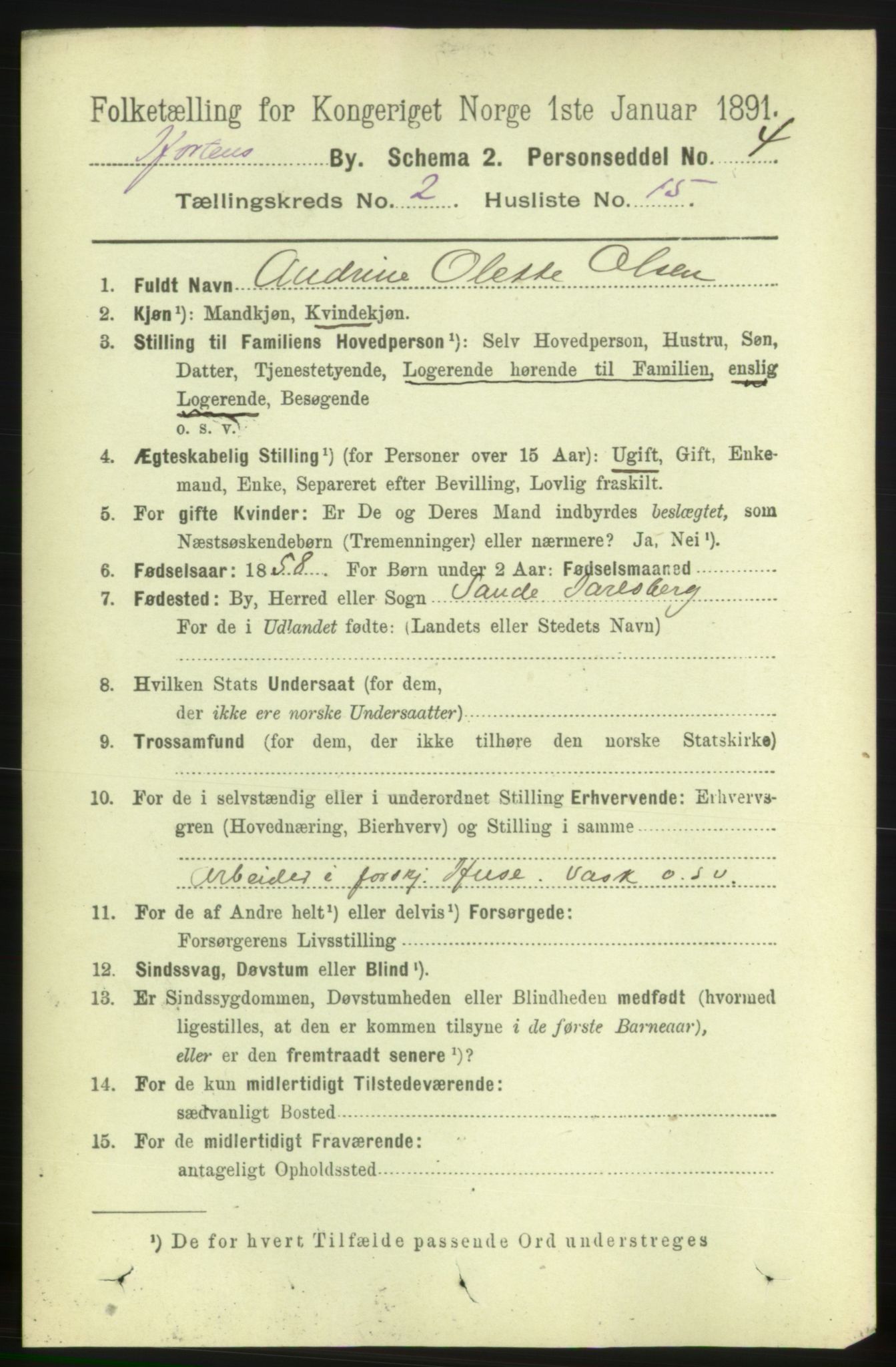 RA, 1891 census for 0703 Horten, 1891, p. 2181