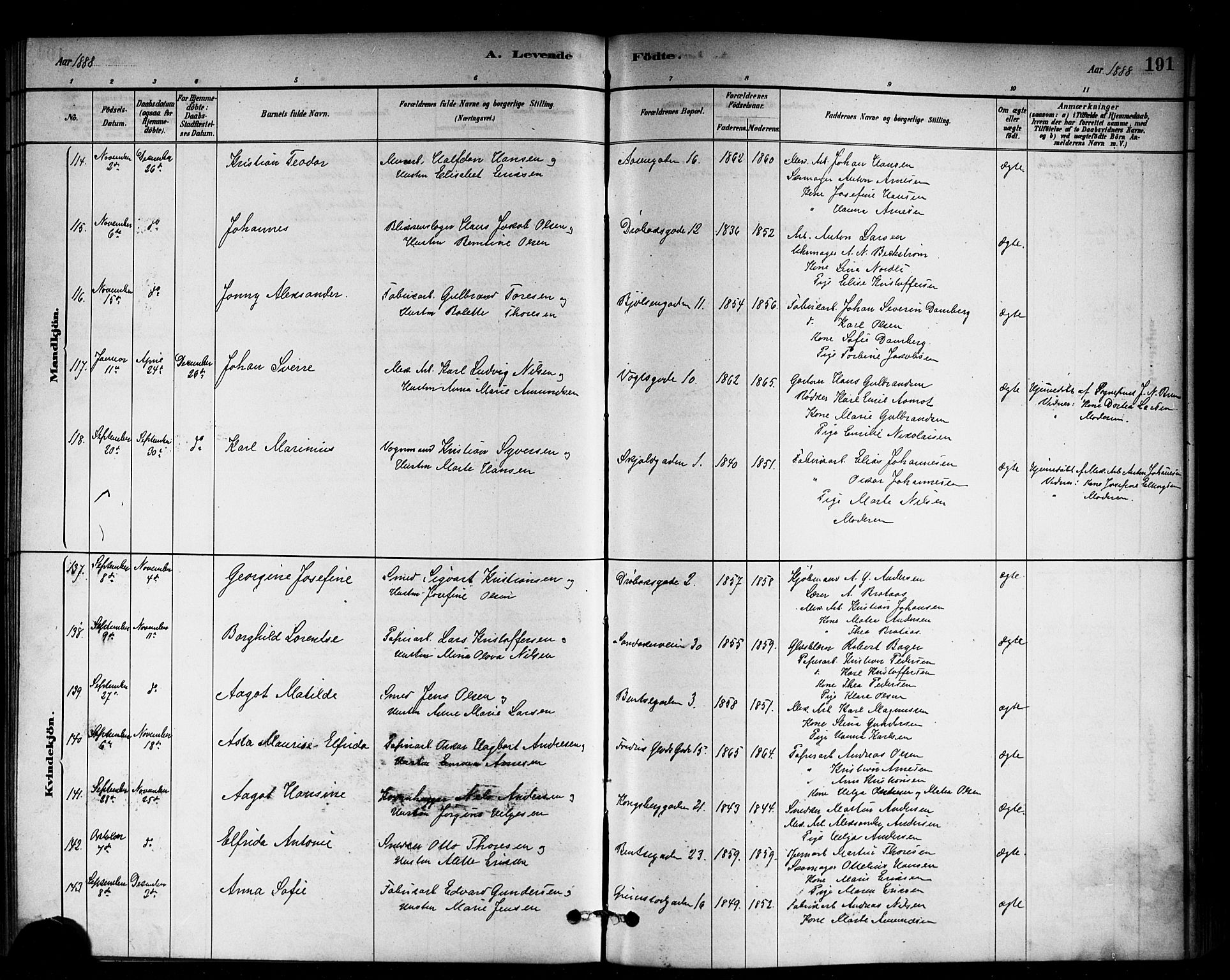 Sagene prestekontor Kirkebøker, SAO/A-10796/G/L0001: Parish register (copy) no. 1, 1880-1891, p. 191
