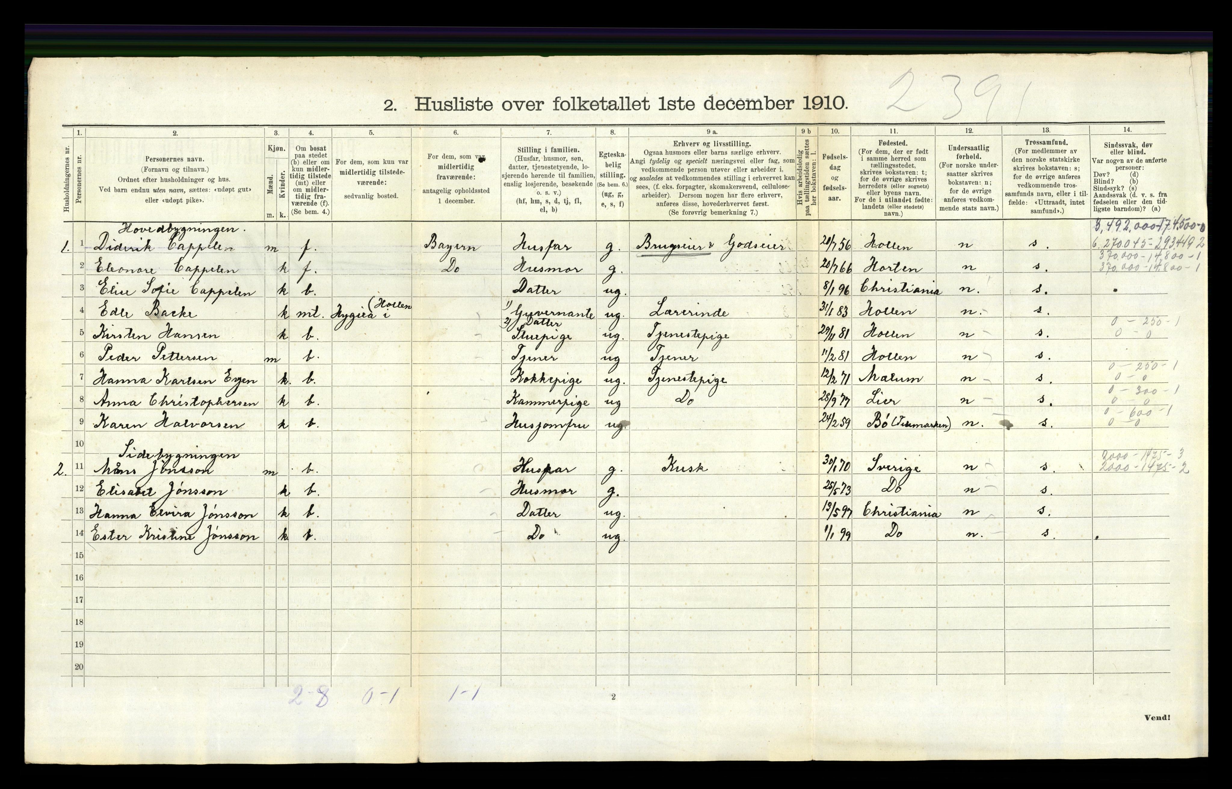 RA, 1910 census for Holla, 1910, p. 834