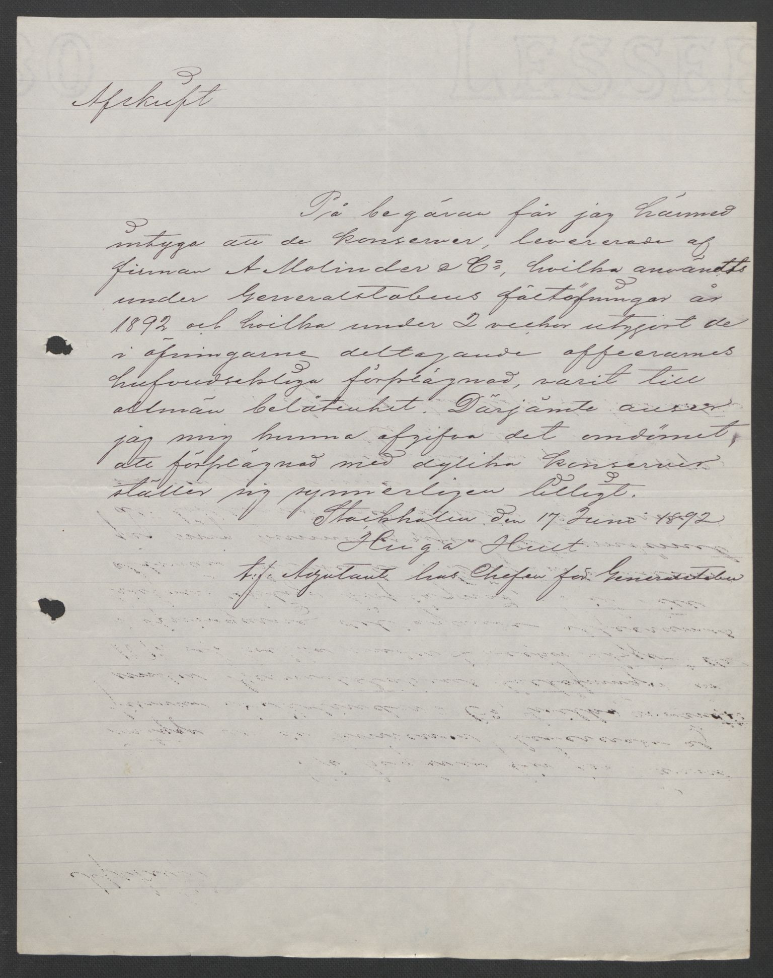 Arbeidskomitéen for Fridtjof Nansens polarekspedisjon, AV/RA-PA-0061/D/L0004: Innk. brev og telegrammer vedr. proviant og utrustning, 1892-1893, p. 6