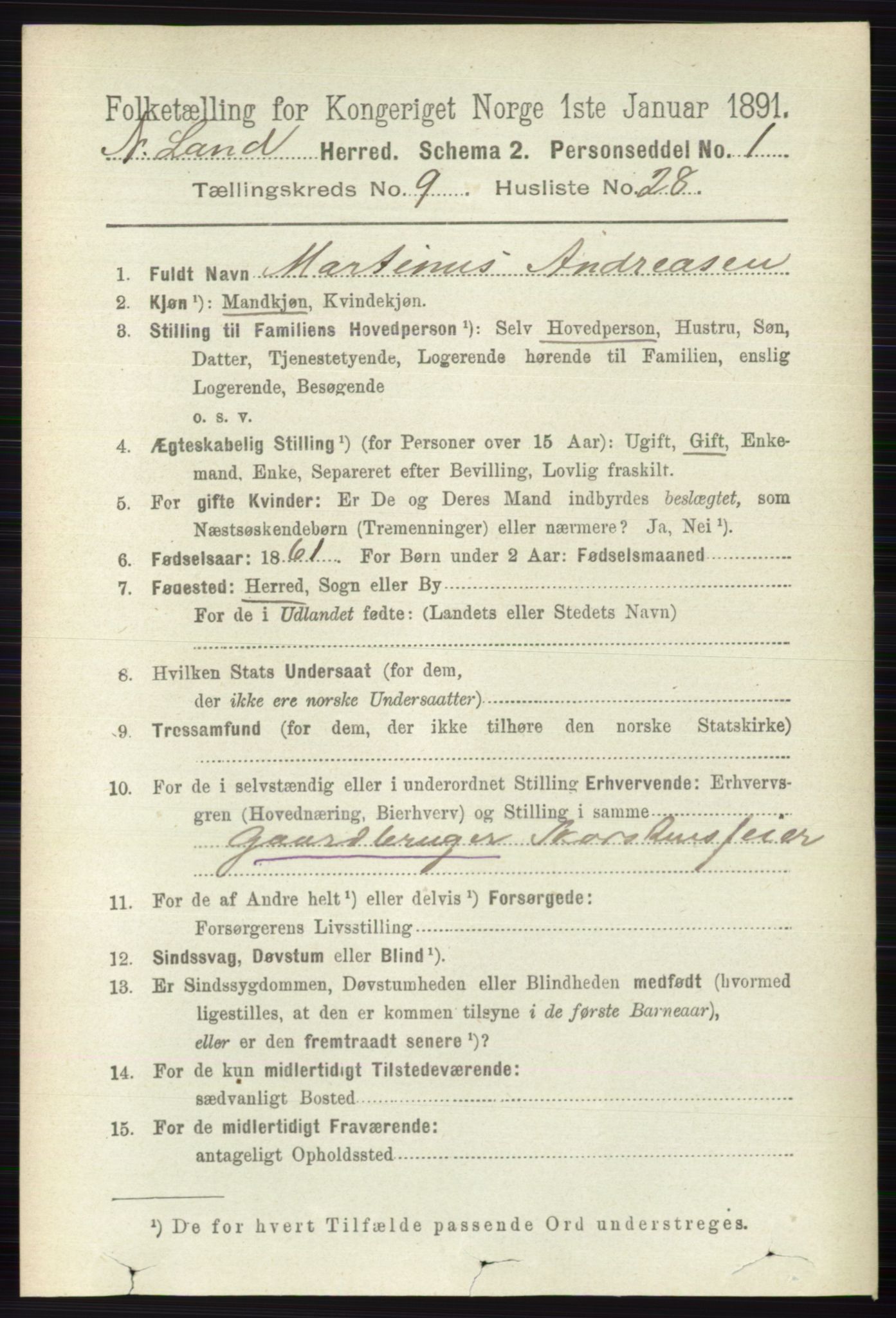 RA, 1891 census for 0538 Nordre Land, 1891, p. 2736