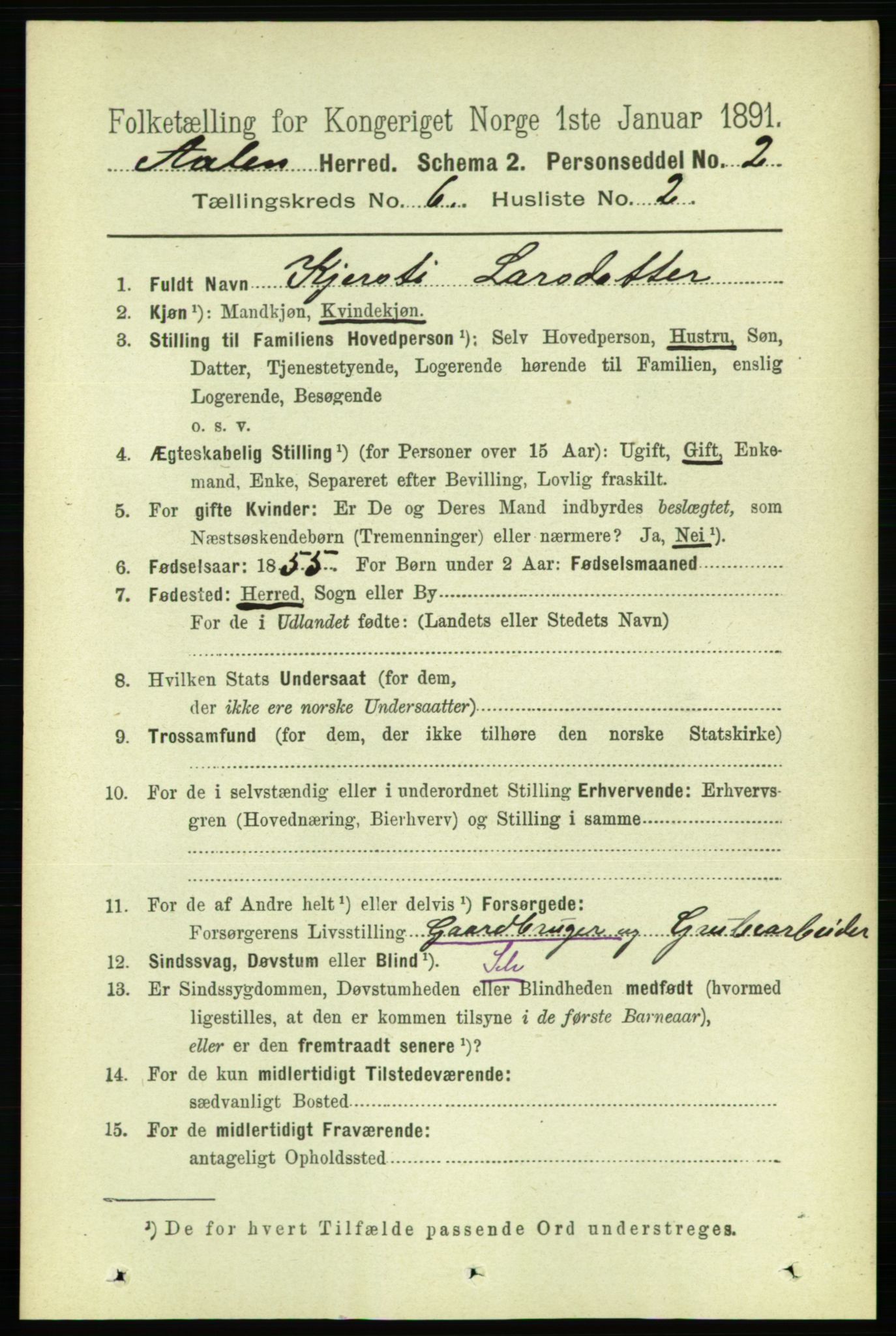 RA, 1891 census for 1644 Ålen, 1891, p. 1924