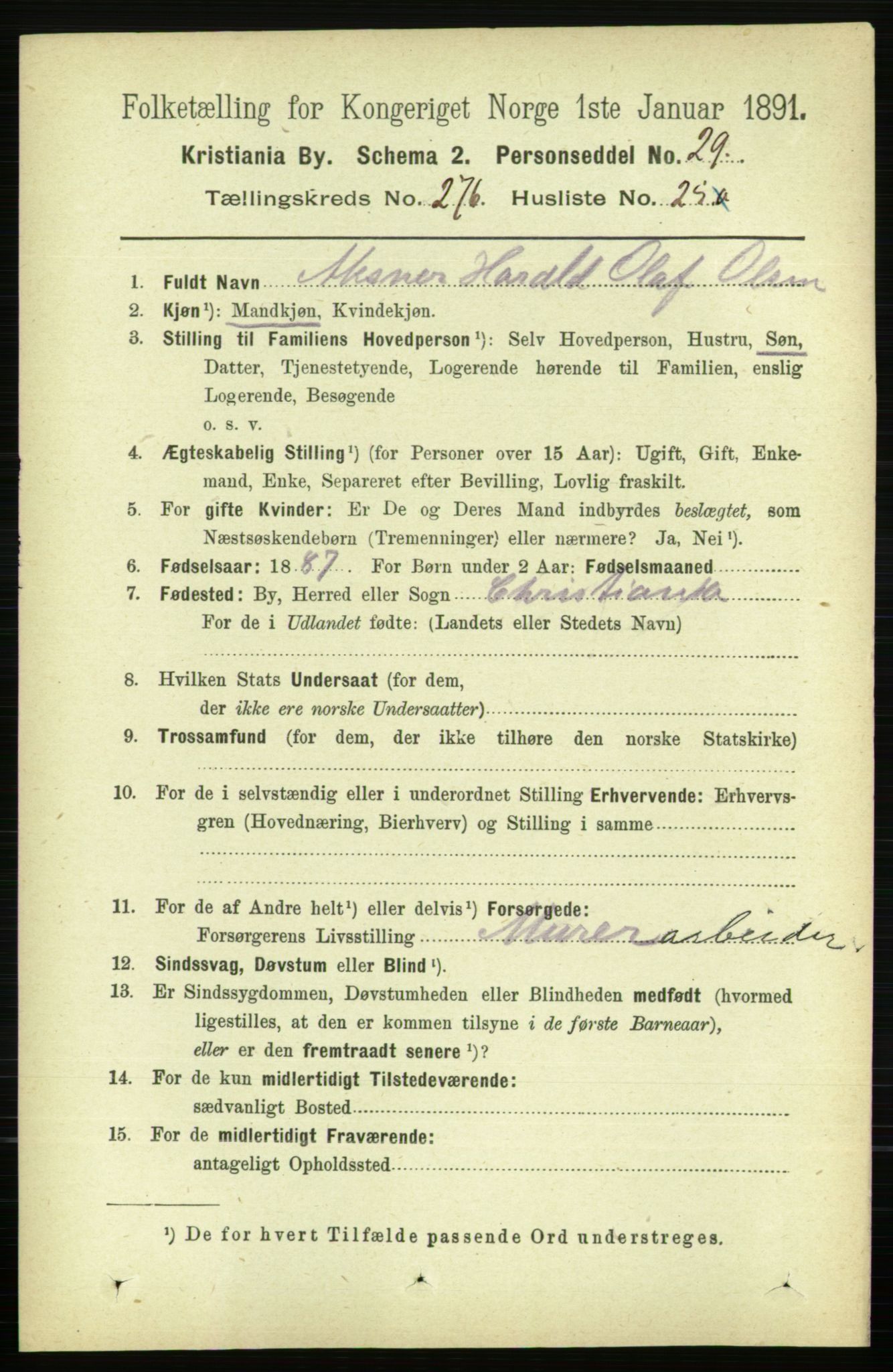 RA, 1891 census for 0301 Kristiania, 1891, p. 167944