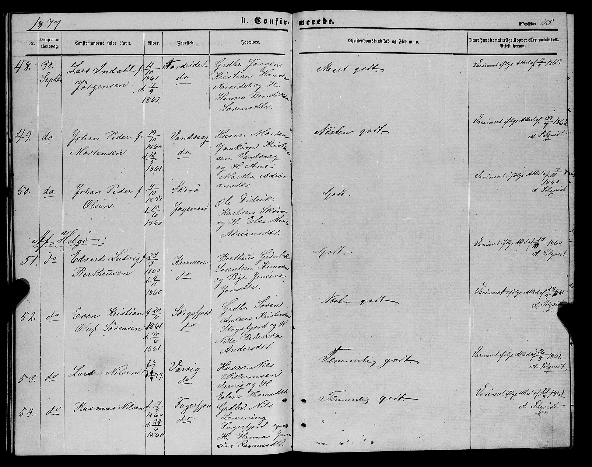 Karlsøy sokneprestembete, AV/SATØ-S-1299/H/Ha/Haa/L0005kirke: Parish register (official) no. 5, 1872-1878, p. 115