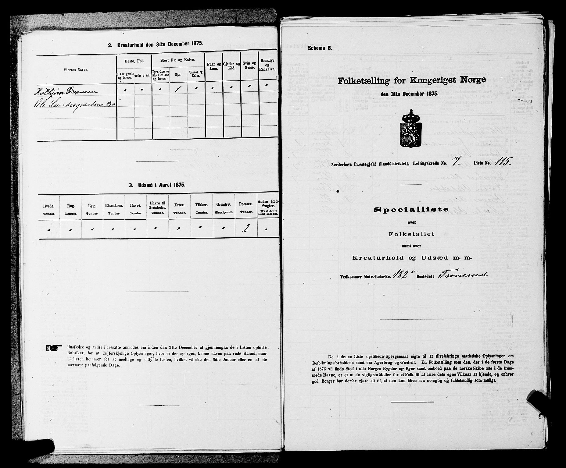 SAKO, 1875 census for 0613L Norderhov/Norderhov, Haug og Lunder, 1875, p. 1250