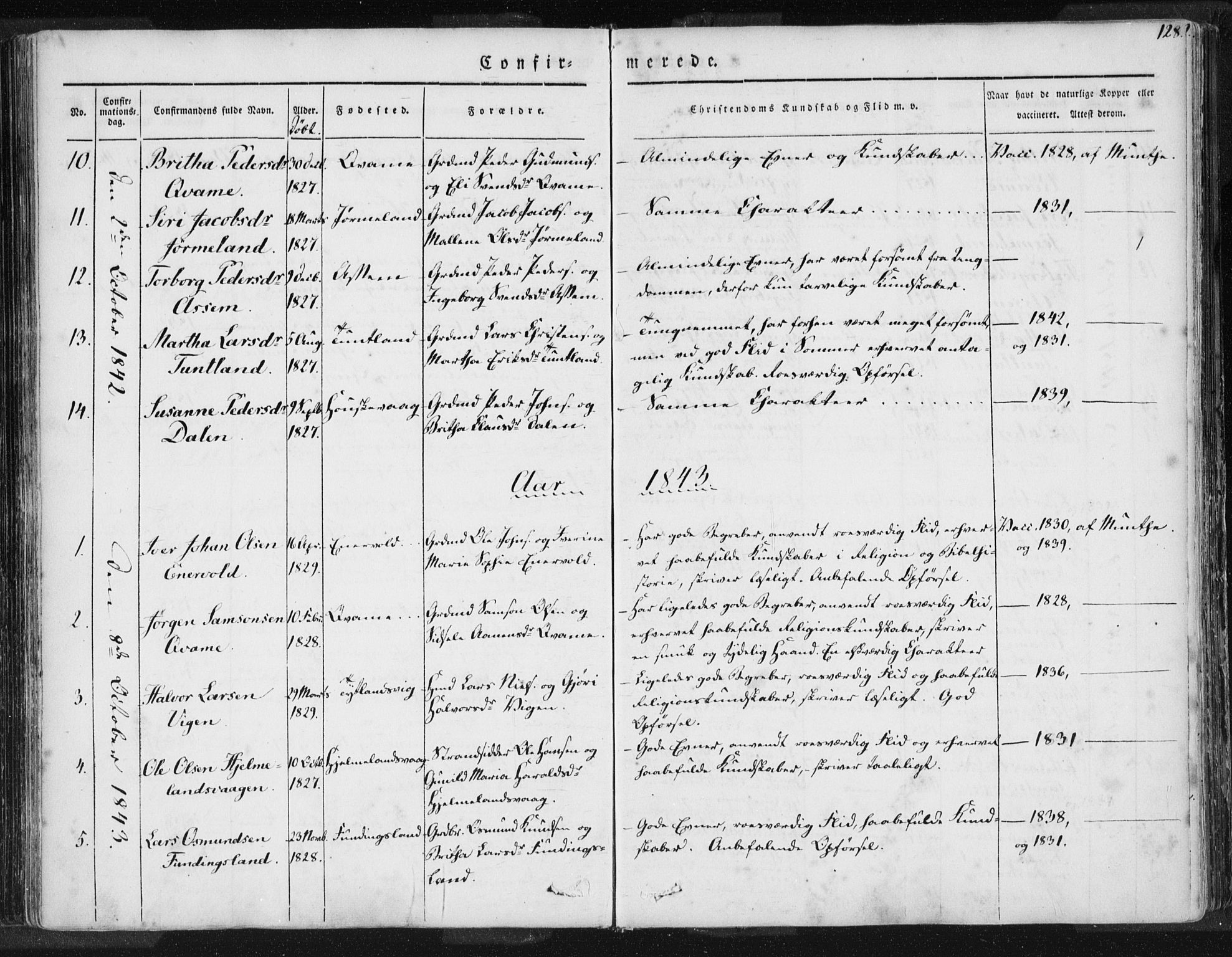 Hjelmeland sokneprestkontor, SAST/A-101843/01/IV/L0006: Parish register (official) no. A 6, 1834-1845, p. 128