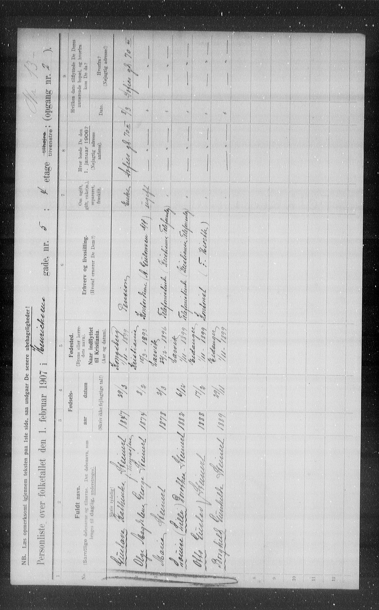 OBA, Municipal Census 1907 for Kristiania, 1907, p. 19851