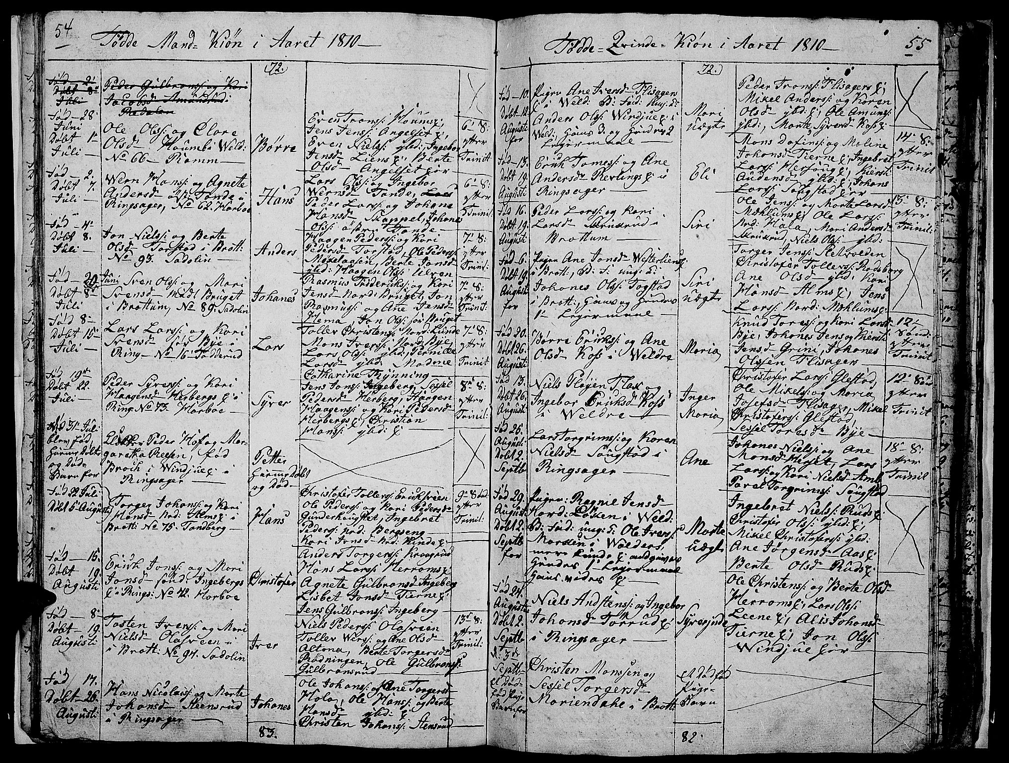 Ringsaker prestekontor, AV/SAH-PREST-014/I/Ia/L0005/0008: Parish register draft no. 5.8, 1807-1811, p. 54-55