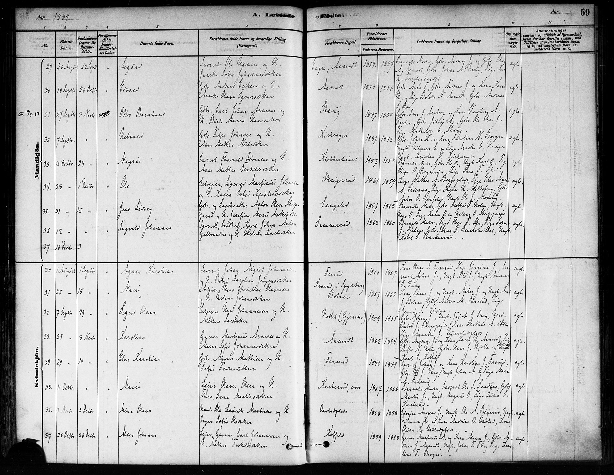 Skiptvet prestekontor Kirkebøker, AV/SAO-A-20009/F/Fa/L0009: Parish register (official) no. 9, 1878-1900, p. 59