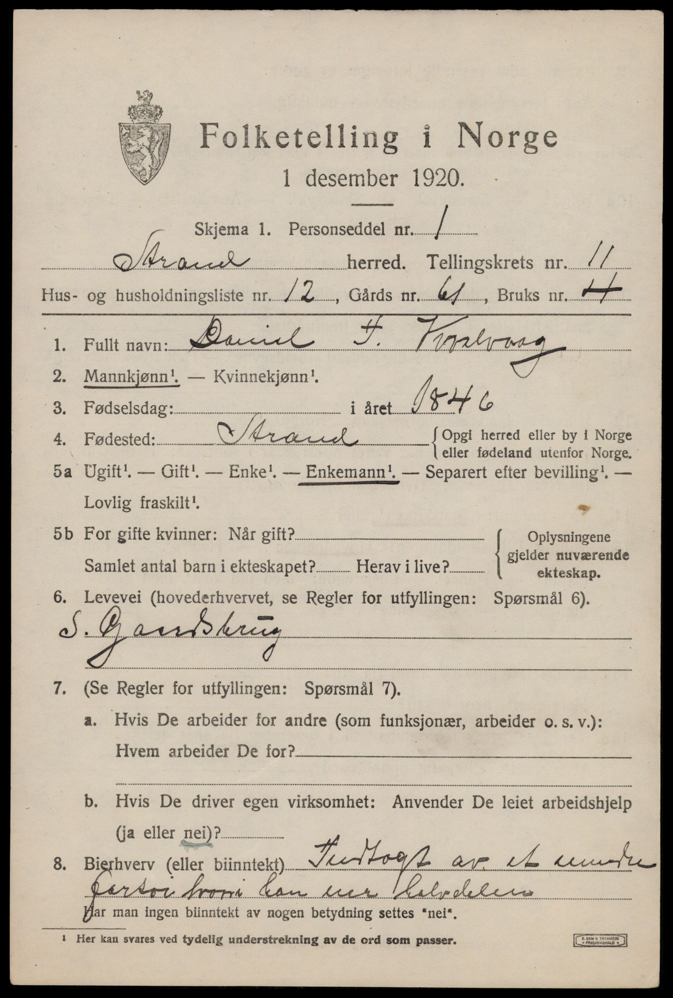 SAST, 1920 census for Strand, 1920, p. 7173