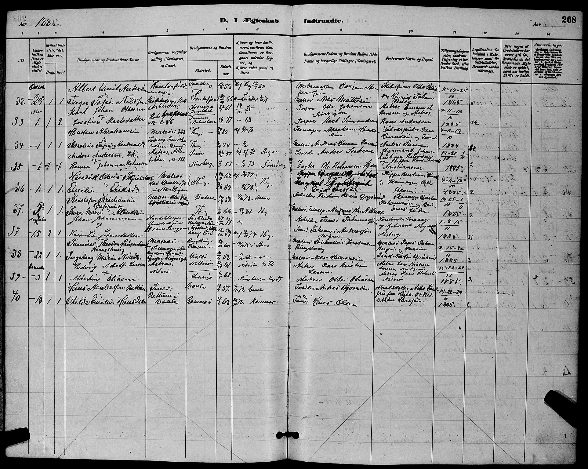 Tønsberg kirkebøker, SAKO/A-330/G/Ga/L0006: Parish register (copy) no. 6, 1885-1895, p. 268