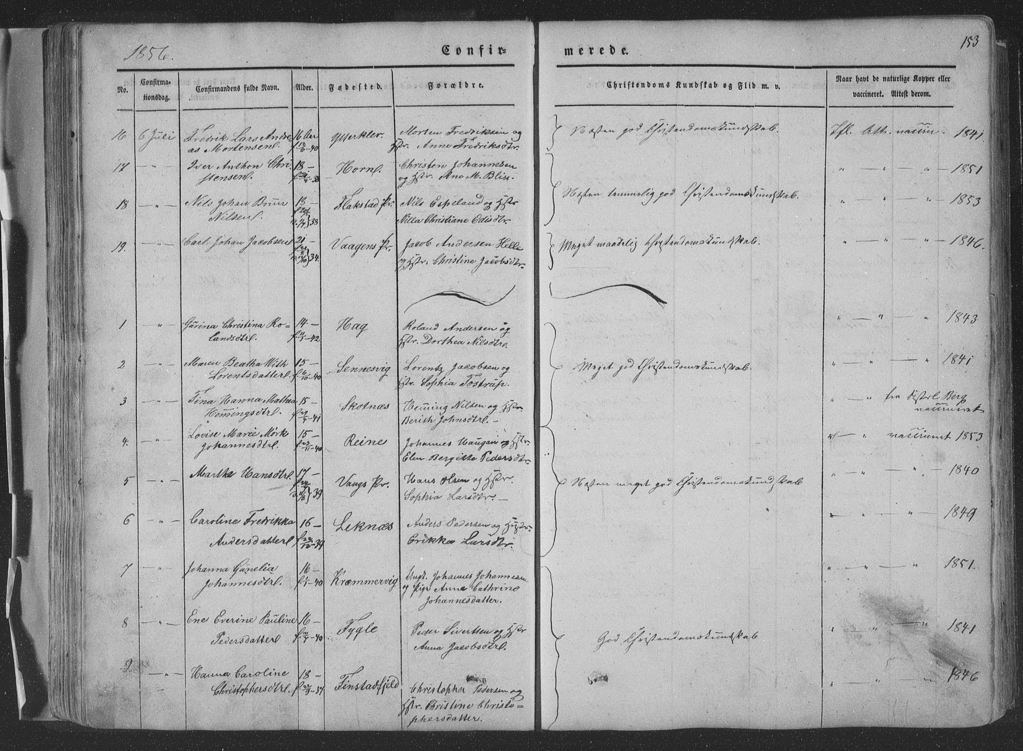 Ministerialprotokoller, klokkerbøker og fødselsregistre - Nordland, AV/SAT-A-1459/881/L1165: Parish register (copy) no. 881C02, 1854-1876, p. 153