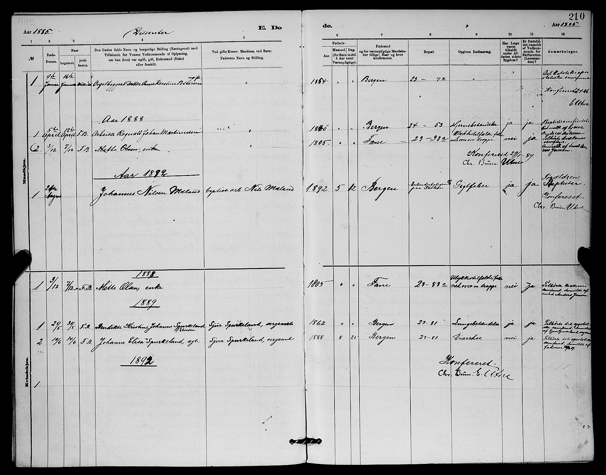 Mariakirken Sokneprestembete, SAB/A-76901/H/Hab/L0004: Parish register (copy) no. A 4, 1878-1892, p. 210