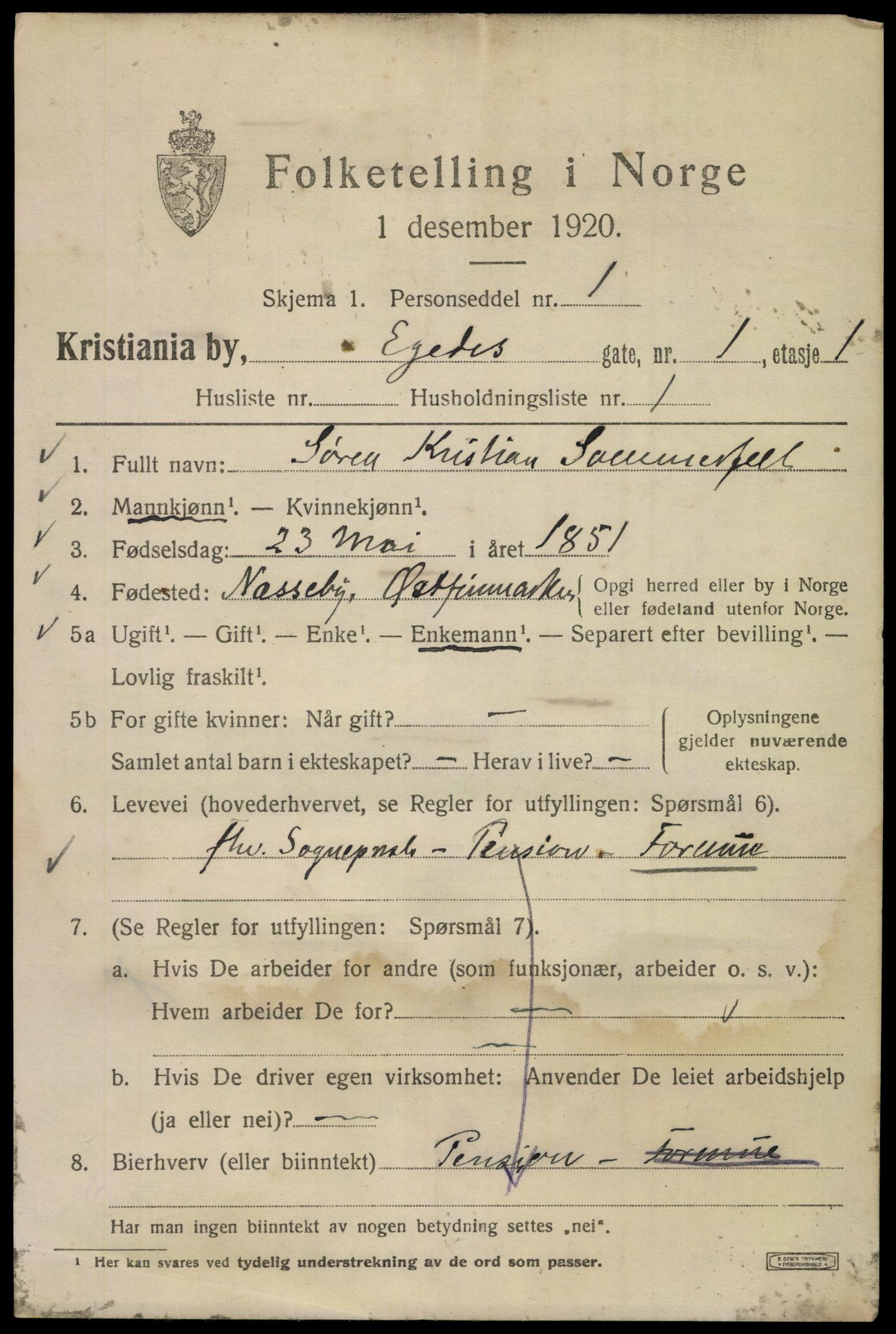 SAO, 1920 census for Kristiania, 1920, p. 209815