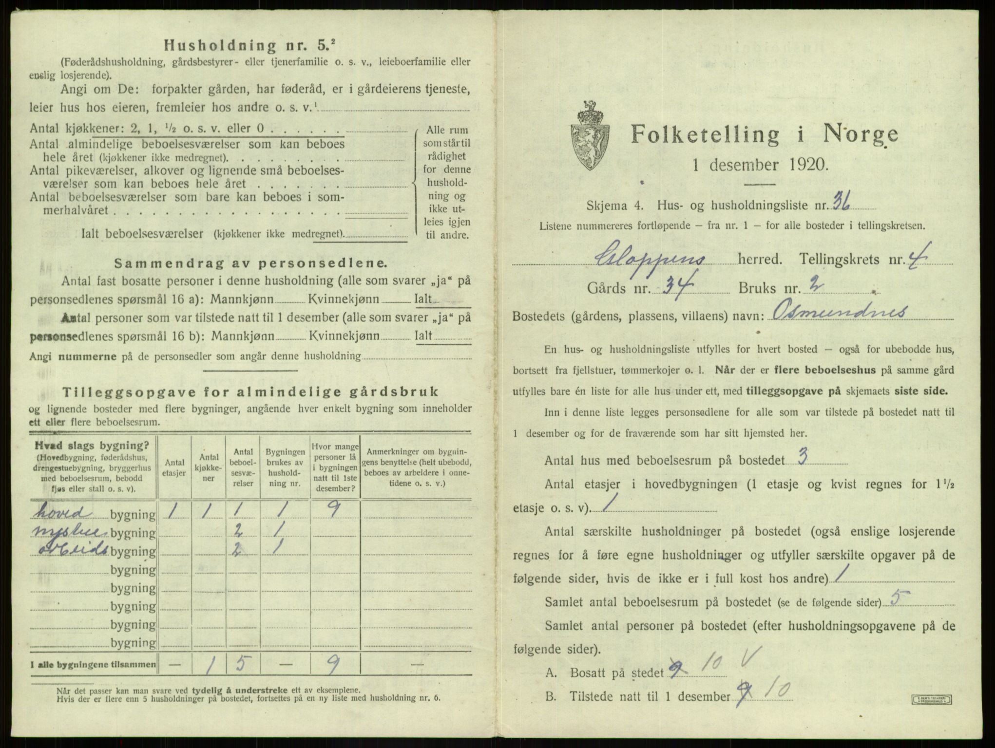 SAB, 1920 census for Gloppen, 1920, p. 388