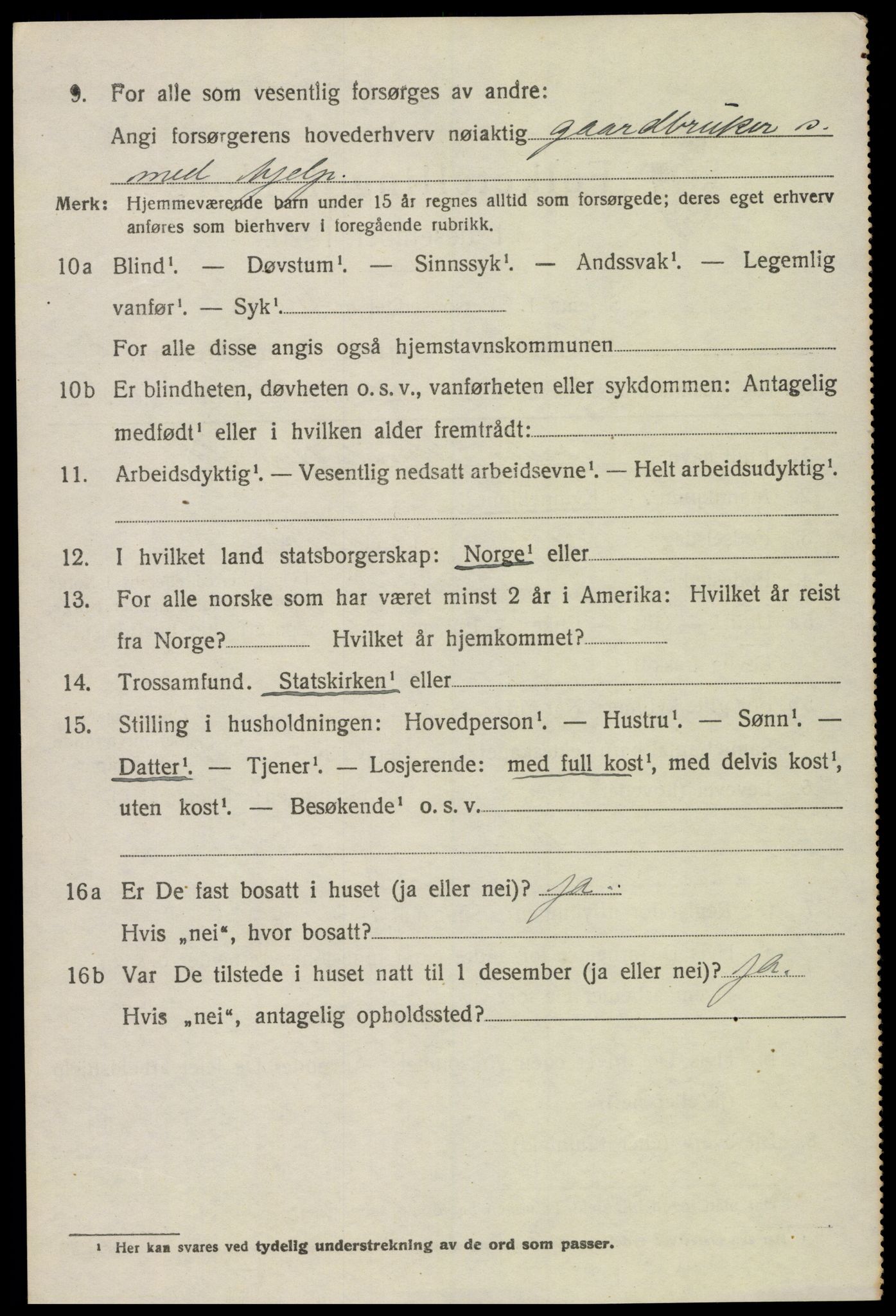 SAK, 1920 census for Herefoss, 1920, p. 1101