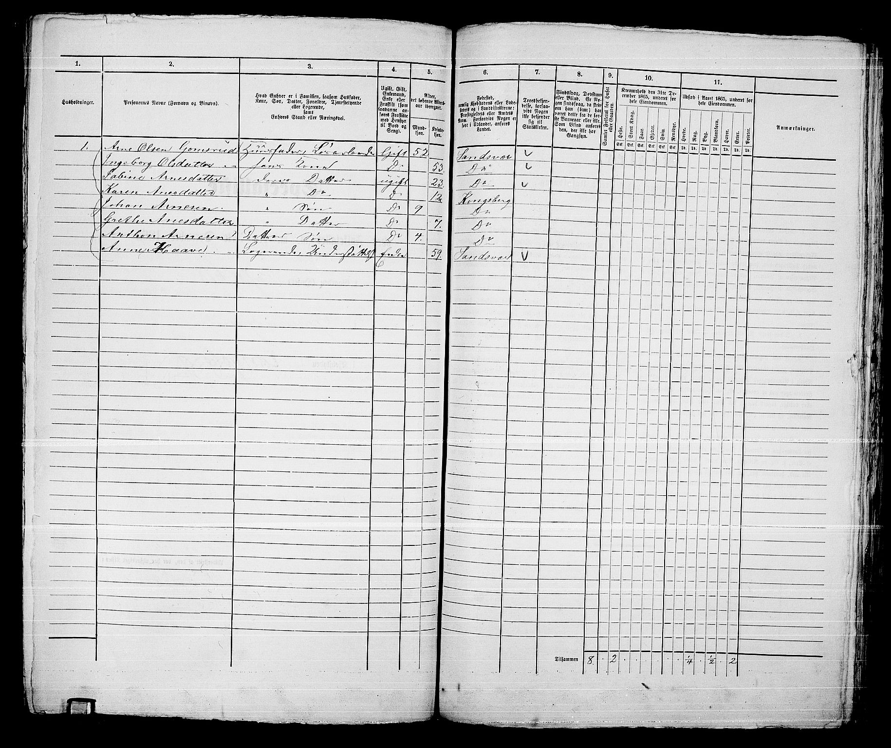 RA, 1865 census for Kongsberg/Kongsberg, 1865, p. 1299