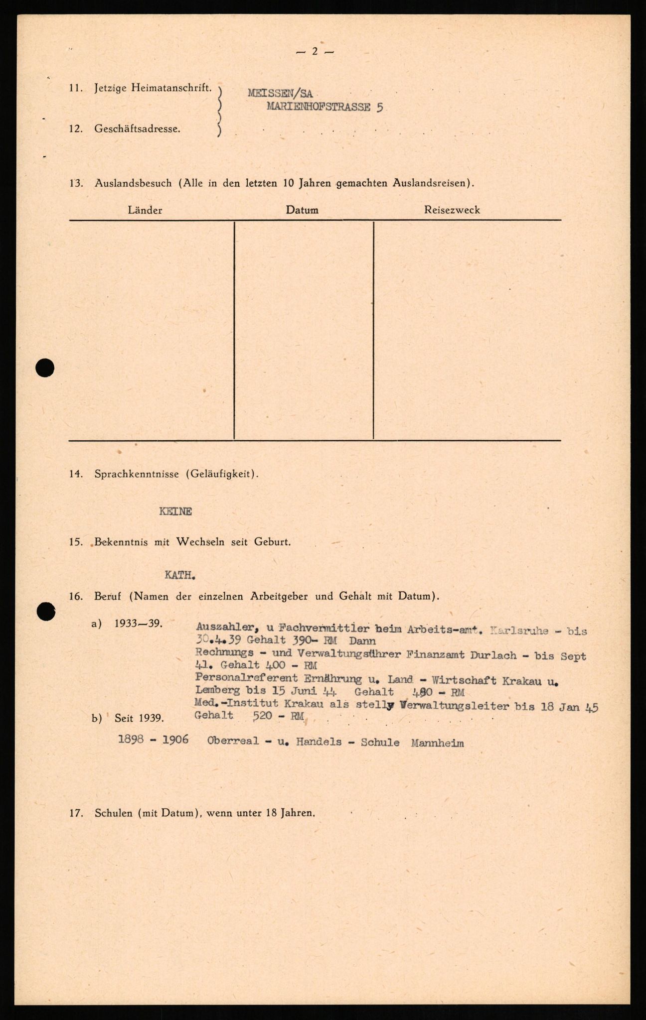 Forsvaret, Forsvarets overkommando II, AV/RA-RAFA-3915/D/Db/L0013: CI Questionaires. Tyske okkupasjonsstyrker i Norge. Tyskere., 1945-1946, p. 72