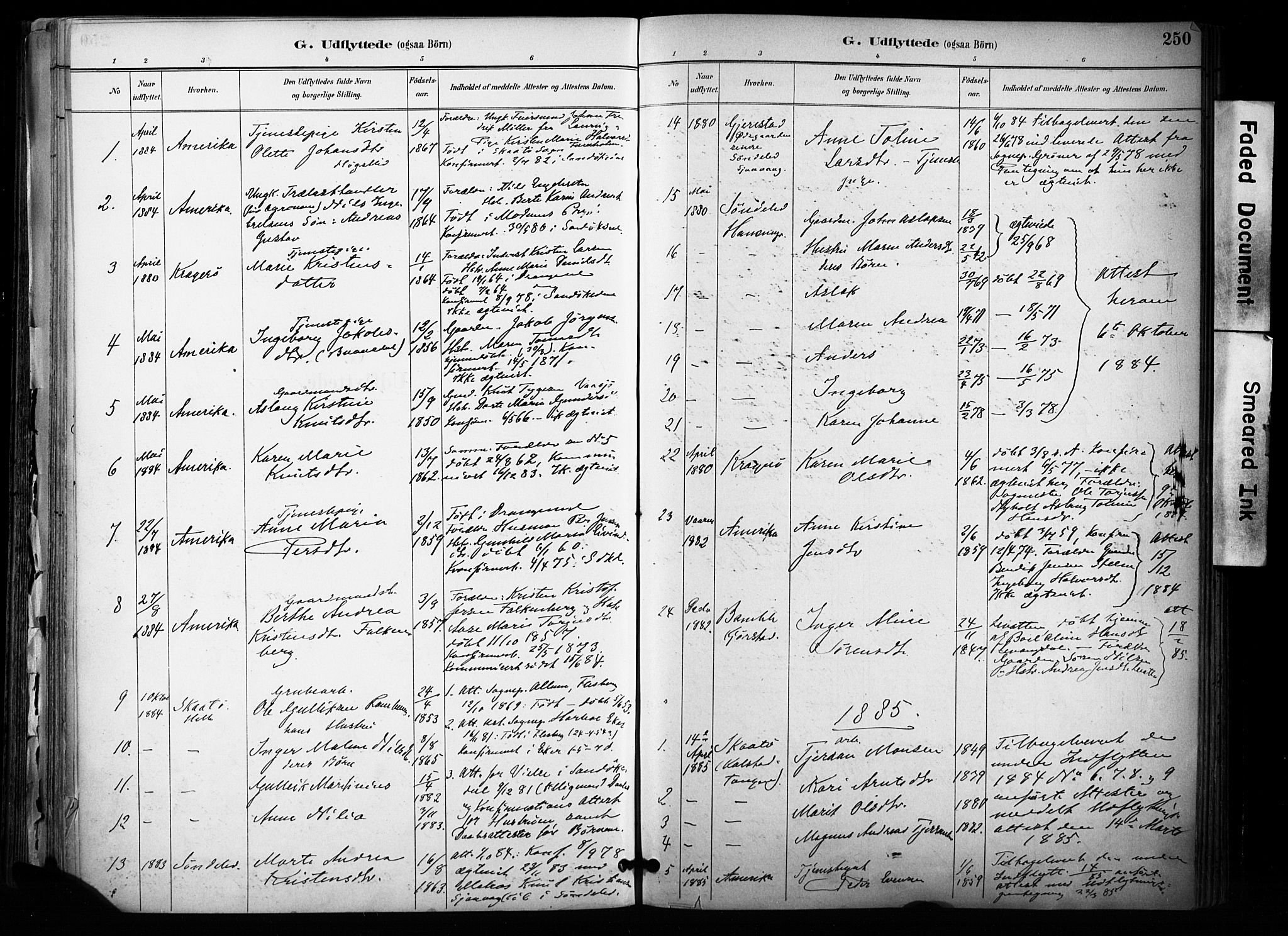 Sannidal kirkebøker, SAKO/A-296/F/Fa/L0015: Parish register (official) no. 15, 1884-1899, p. 250