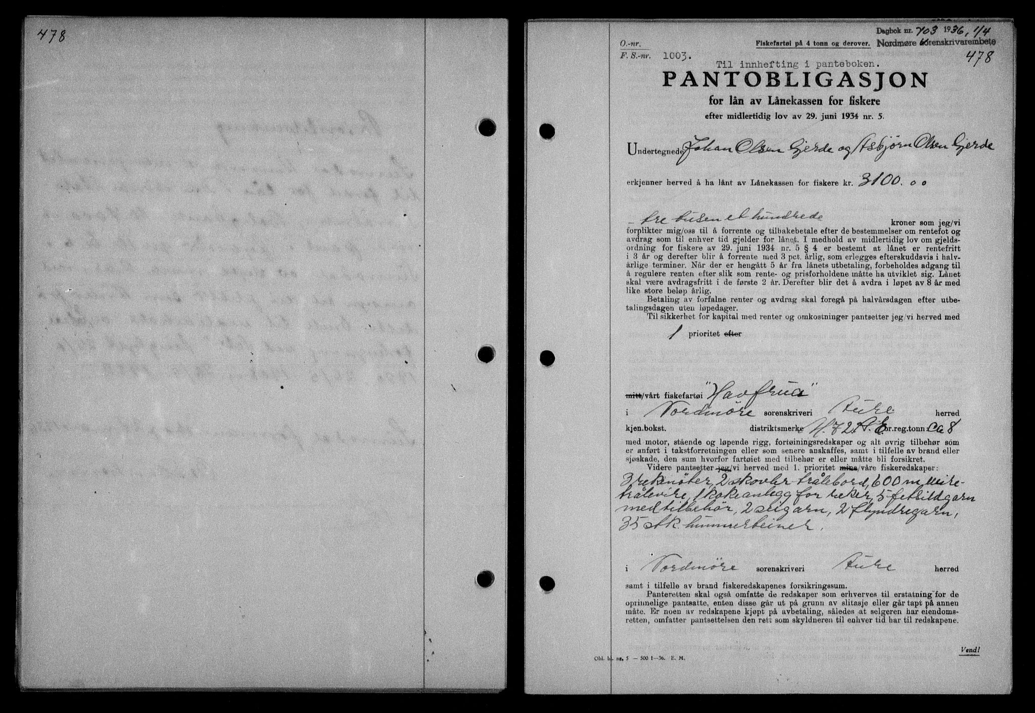 Nordmøre sorenskriveri, AV/SAT-A-4132/1/2/2Ca/L0087: Mortgage book no. 77, 1935-1936, Deed date: 01.04.1936