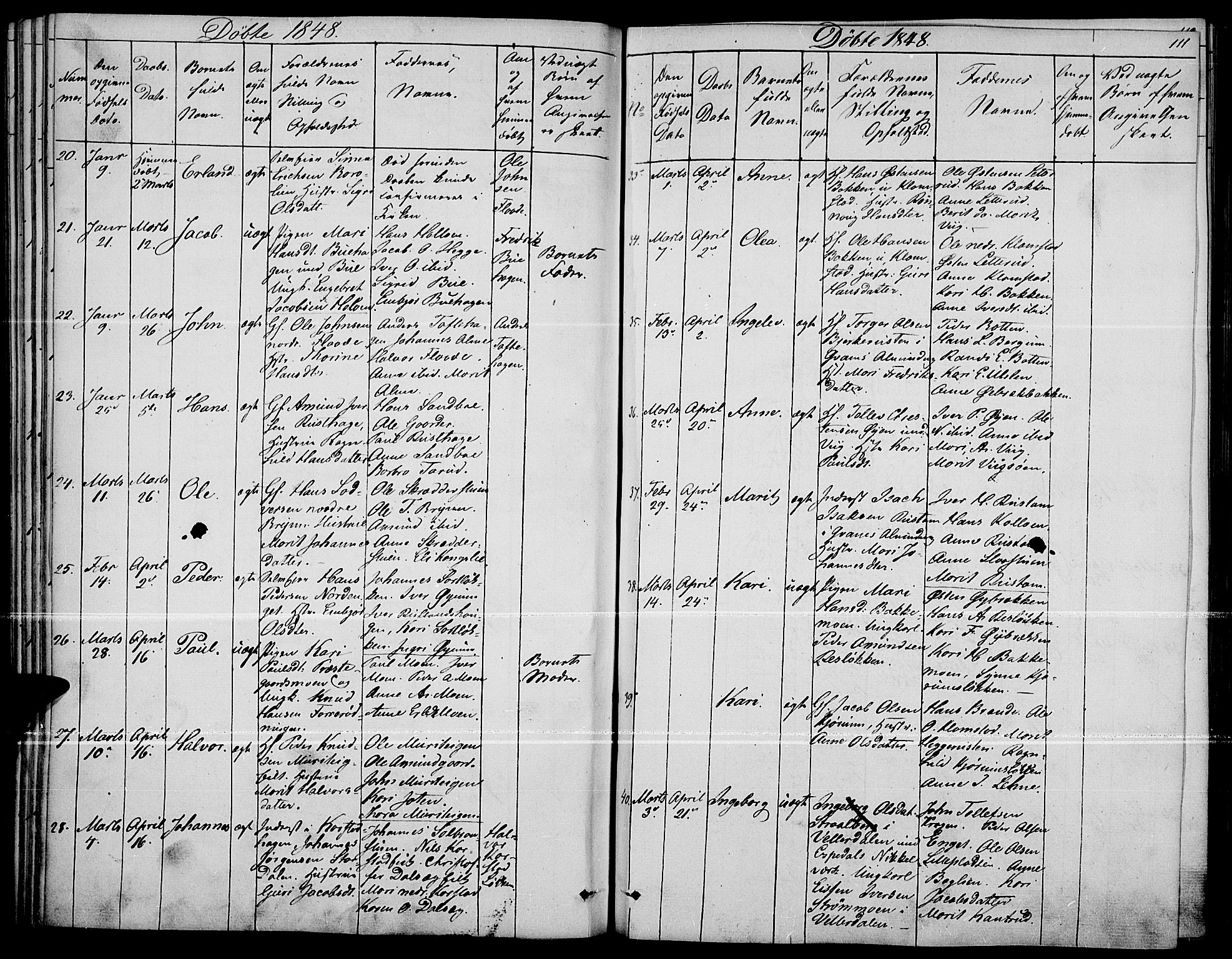 Fron prestekontor, AV/SAH-PREST-078/H/Ha/Haa/L0004: Parish register (official) no. 4, 1839-1848, p. 111